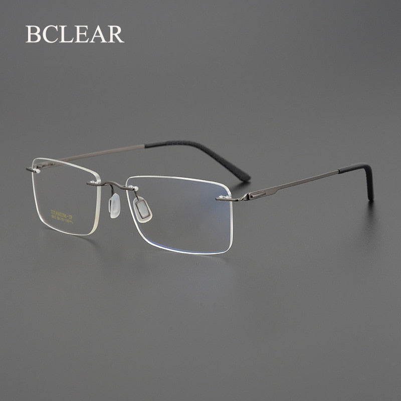 Bclear Unisex Rimless Square Titanium Eyeglasses Frame - Lightweight & Durable My9912 for Reading, Driving & Everyday Wear