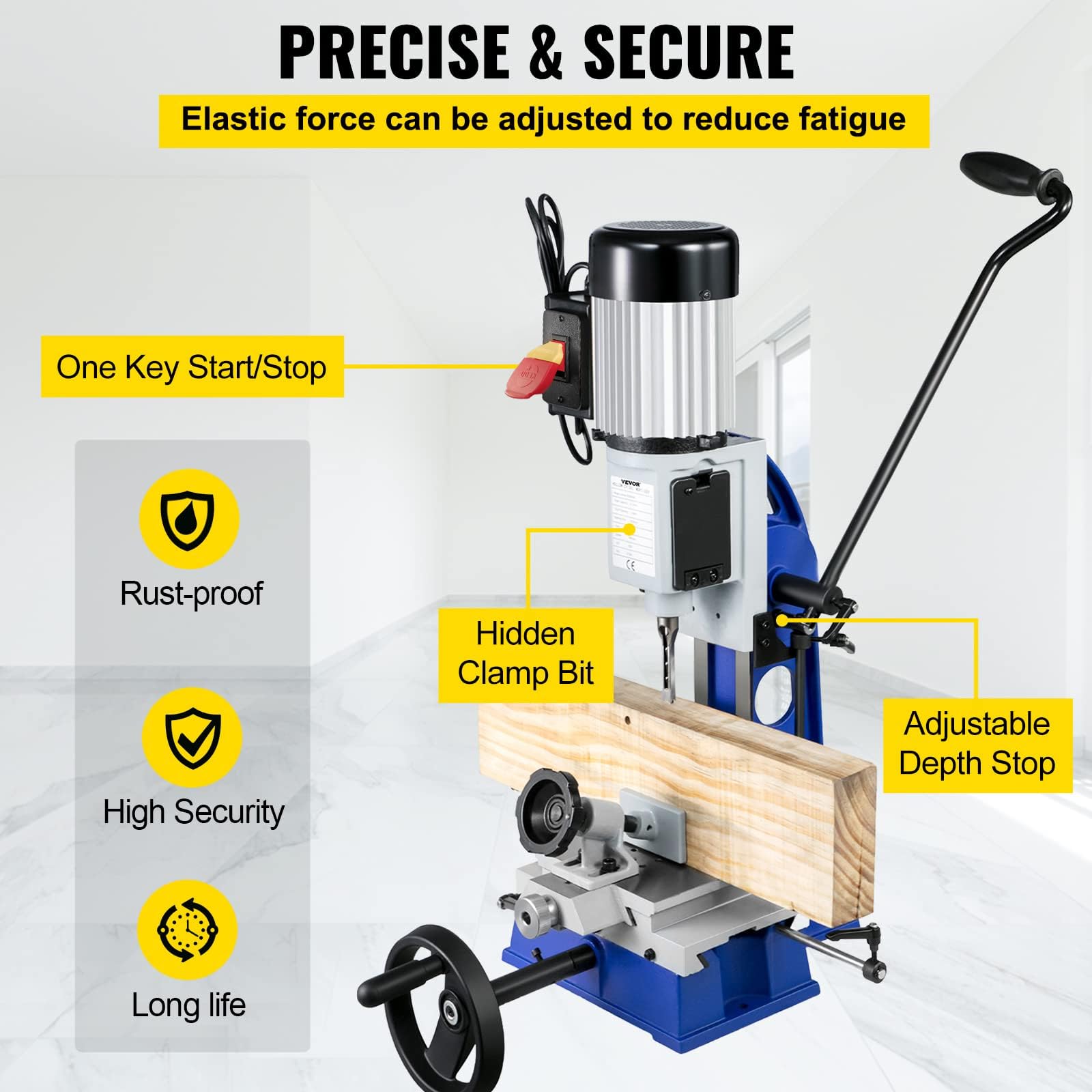 VEVOR 1/2 HP 1700RPM Woodworking Mortise Machine with Movable Workbench | Benchtop Mortiser for Round Holes, Square Holes & Special Woodworking Joints | Perfect for Cabinet Making, Furniture Building & DIY Wood Projects
