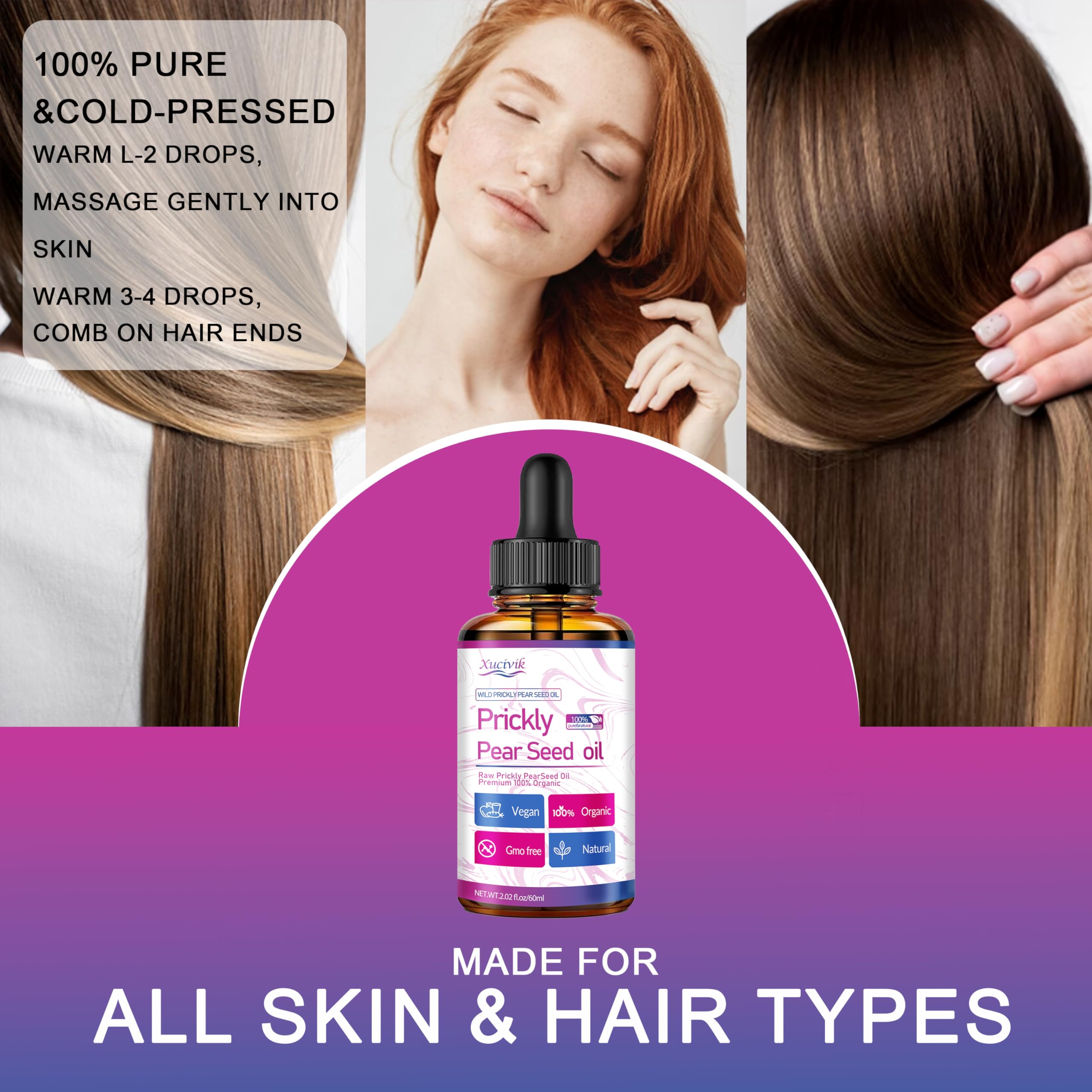 100% Pure Organic Prickly Pear Seed Oil - Advanced Moisturizing & Anti-Aging Facial Oil for Radiant Skin, Reduces Fine Lines & Wrinkles, Restores Elasticity - Natural Treatment for Hair & Nails - 60ml - Perfect for Night Routine, Dry Skin Care & DIY Beauty Recipes