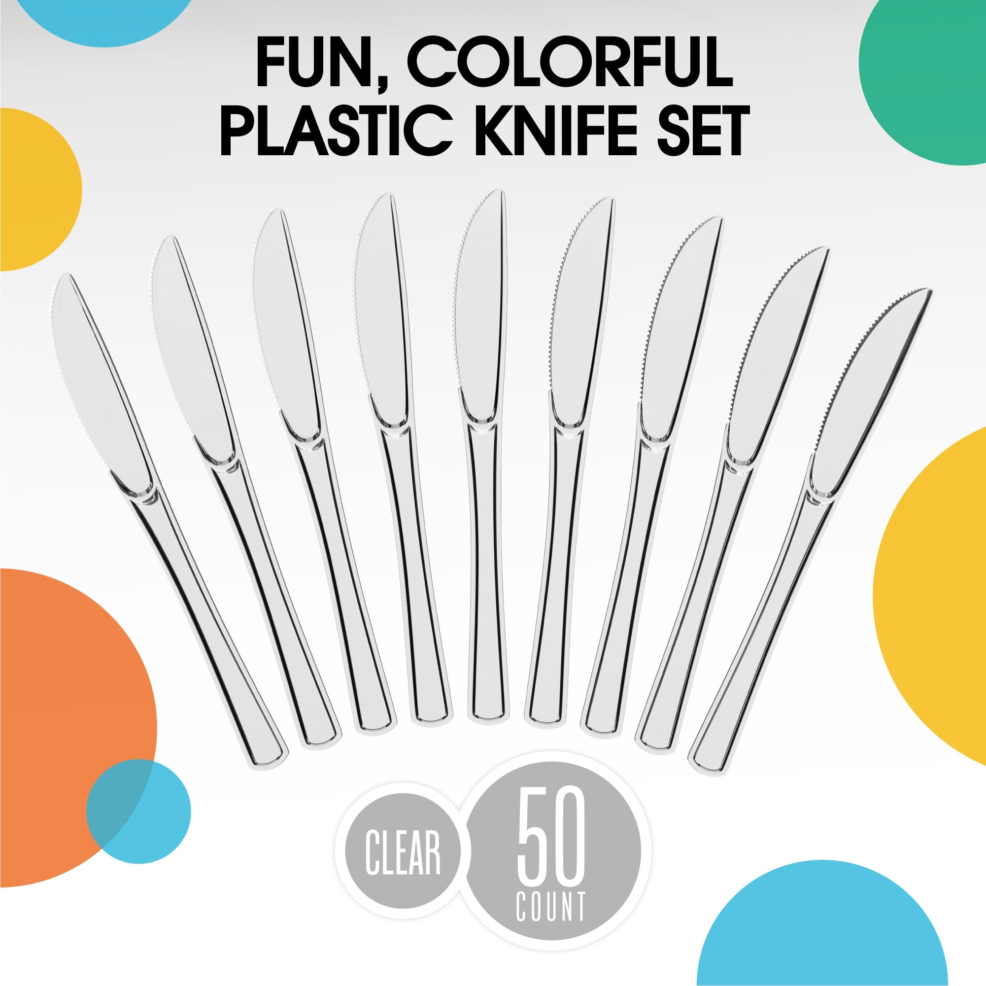 50-Pack Heavy Duty Clear Plastic Knives - Disposable Cutlery Set for Parties, Picnics & Catering | Durable Flatware for Wedding, BBQ & Events | BPA-Free Plastic Silverware