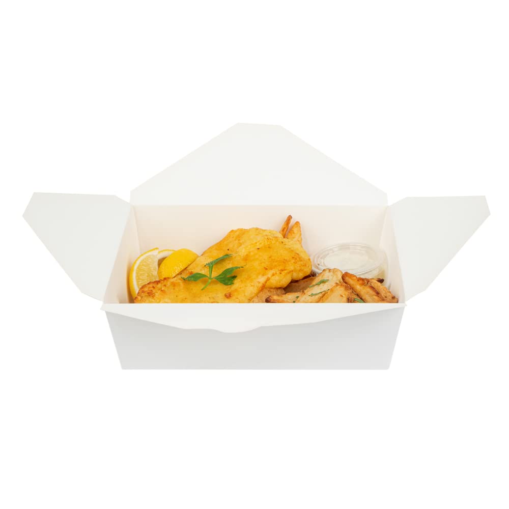 Restaurantware Bio Tek 8.5 x 6.3 x 2.5 Inch Eco-Friendly Food Containers - 200 Pack Durable Disposable Noodle Boxes | 17-Oz White Paper Takeout Containers for Restaurants, Catering, Picnics & Meal Prep | BPA-Free, Sustainable & Leak-Proof