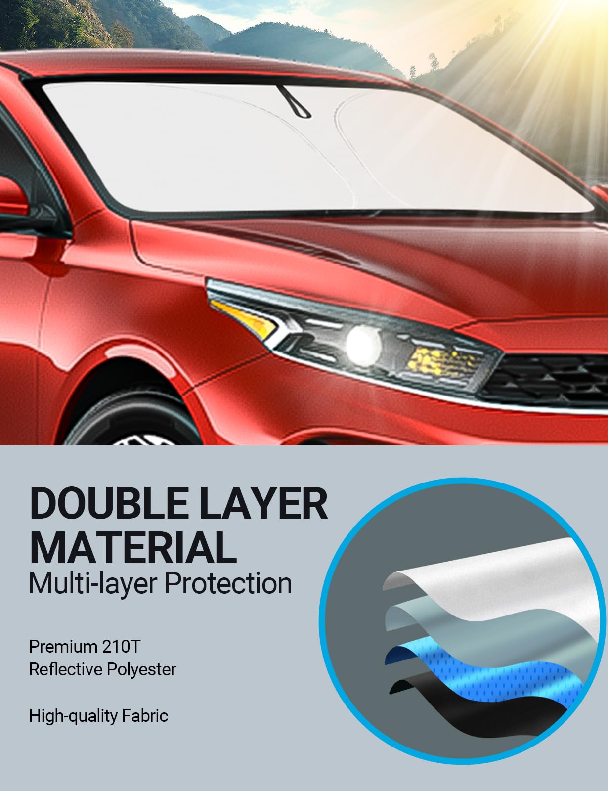 Proadsy Foldable Front Windshield Sunshade Protector - Custom Fit for 2019-2025 Kia Forte | UV Ray & Heat Blocking Car Sun Visor | Perfect for Summer Parking & Road Trips