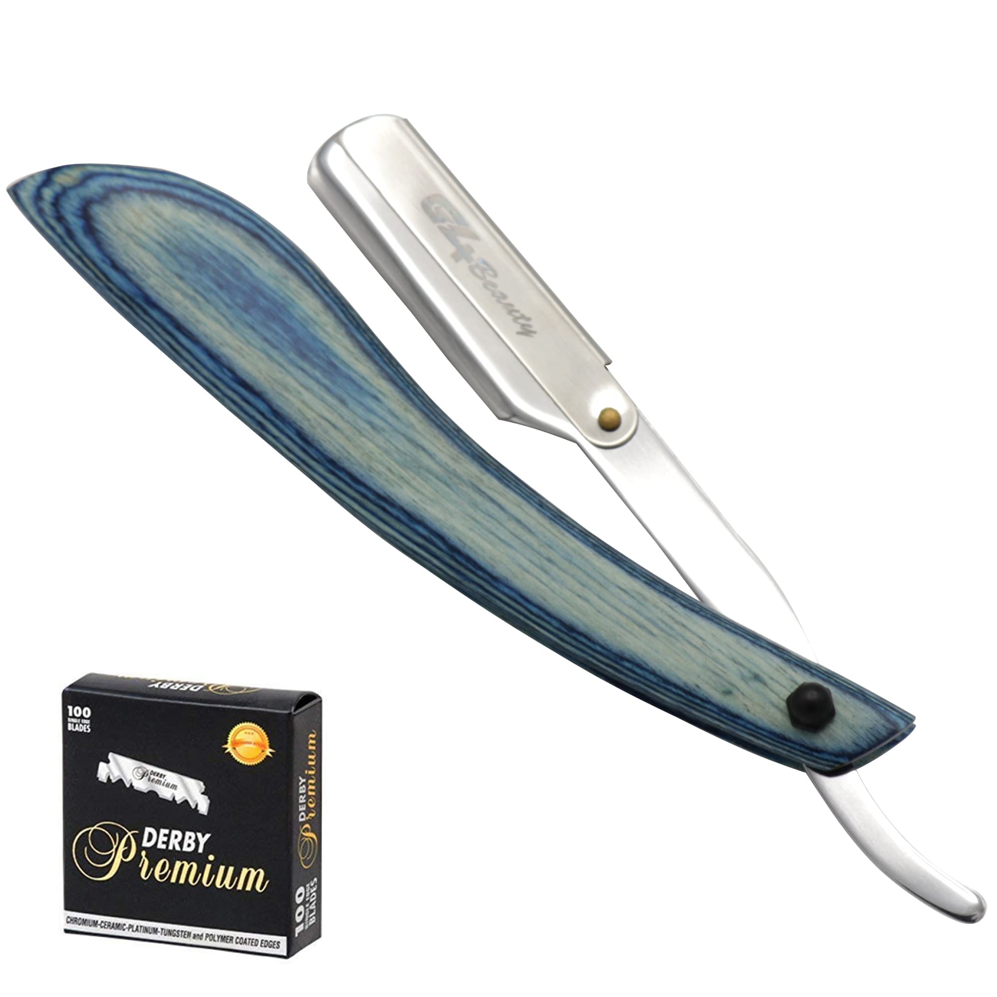 G4 Vision Straight Edge Razor - Professional Barber Folding Razor with Stainless Steel Blade & Artificial Wood Handle - Includes 100 Free Single Edge Blades - Perfect for Shaving, Beard Trimming & Barber Shop Use