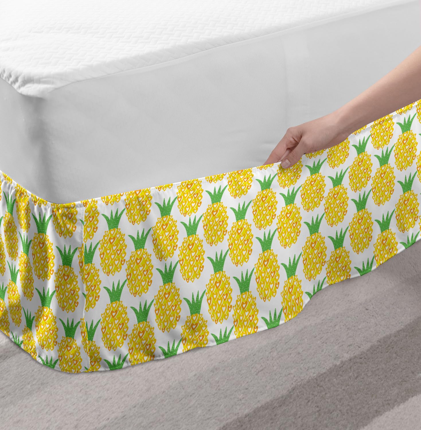 Ambesonne Pineapple Bedskirt - Queen Size, Yellow & Green for Tropical Bedroom Decor