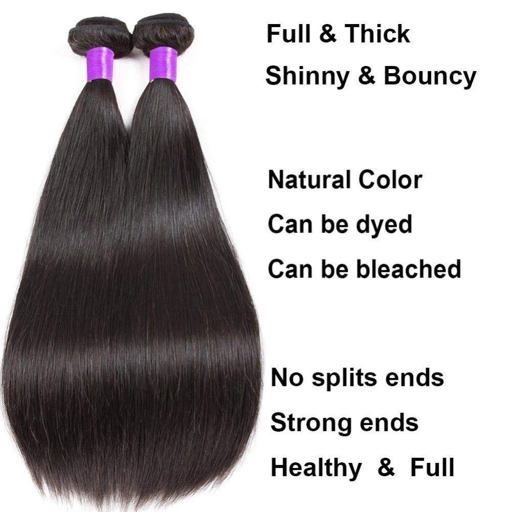 Ustar Natural Black Virgin Straight Hair 2 Bundles with 360 Frontal Lace Wig | Brazilian Human Hair Extensions for Styling & Volume | Perfect for Daily Wear, Parties & Special Occasions
