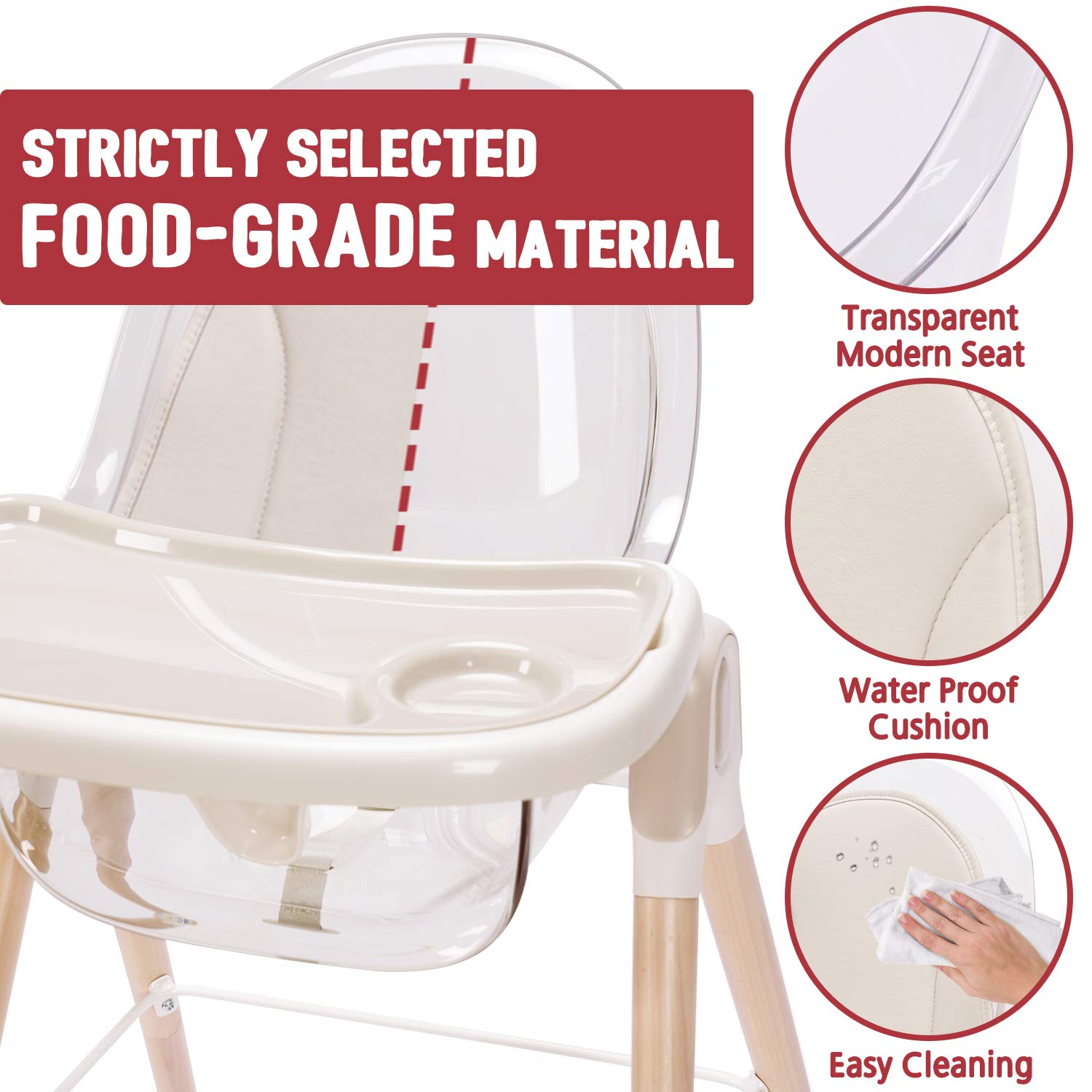 7-in-1 Convertible Wooden High Chair for Babies & Toddlers - Adjustable Rocking Chair with Reclining Seat, Removable Cushion & Double Tray | Easy to Clean Compact Design | Perfect for Feeding, Playtime & Family Bonding