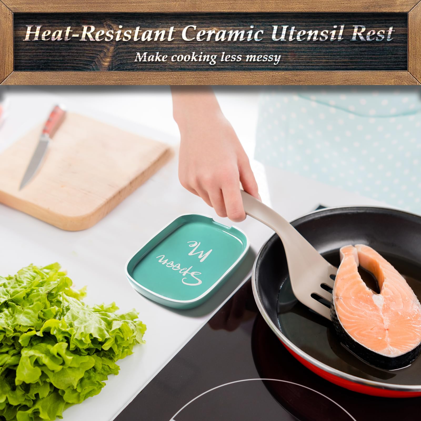 DAYYET Turquoise Ceramic Spoon Rest for Stove Top - Large Heat-Resistant Kitchen Utensil Holder - Teal Cooking Accessory for Countertop - Perfect for Cooking, Serving & Kitchen Decor