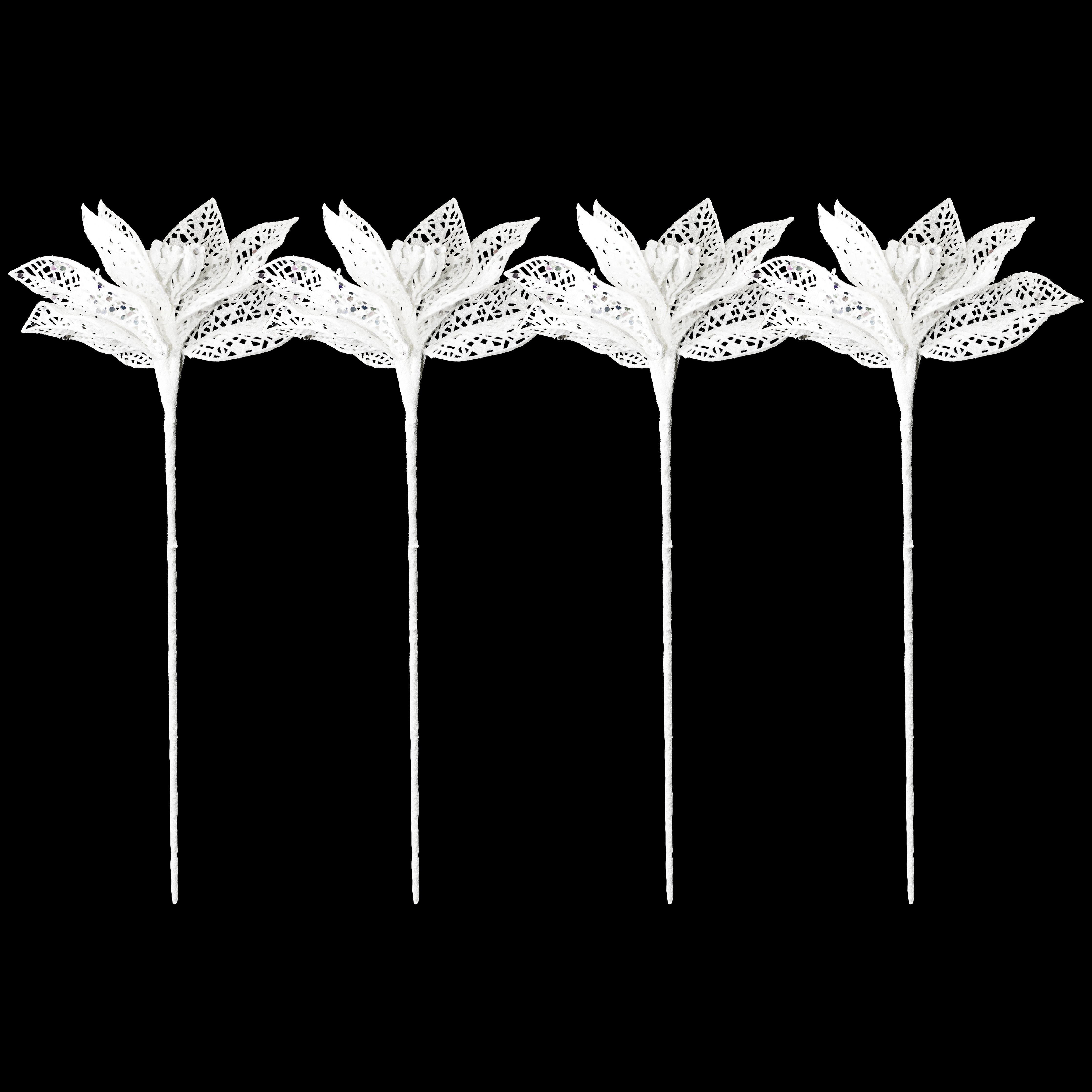 4 Pack of 14 White Floral Picks with Glitter for Wedding Bouquets, DIY Crafts, and Home Decor - Sparkling Flower Stems for Centerpieces and Gift Arrangements