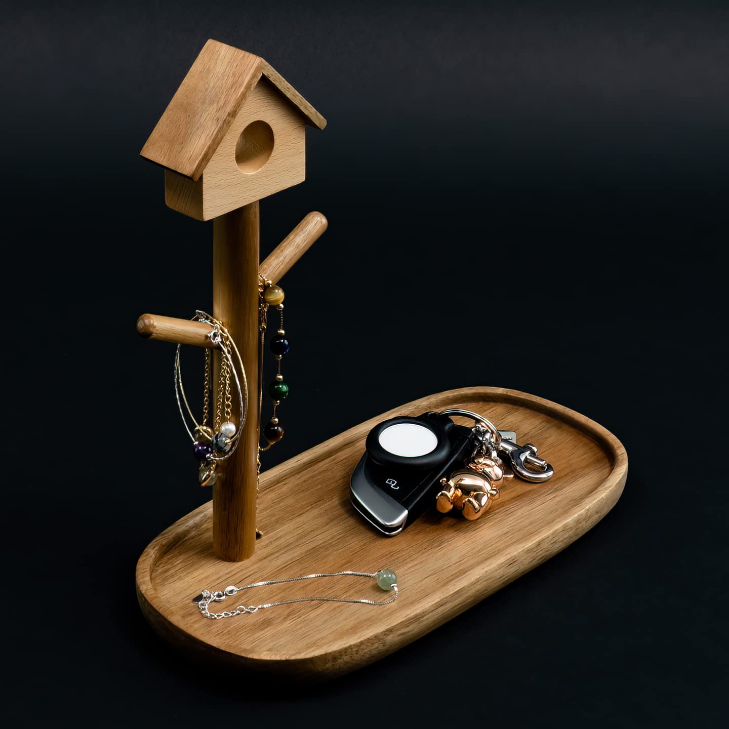 Mid Century Modern Acacia Wood Jewelry Tray & Organizer - Tree House Style Hanging Catchall for Rings, Keys & Home Decor | Perfect for Bedroom Vanity, Entryway & Gift Giving