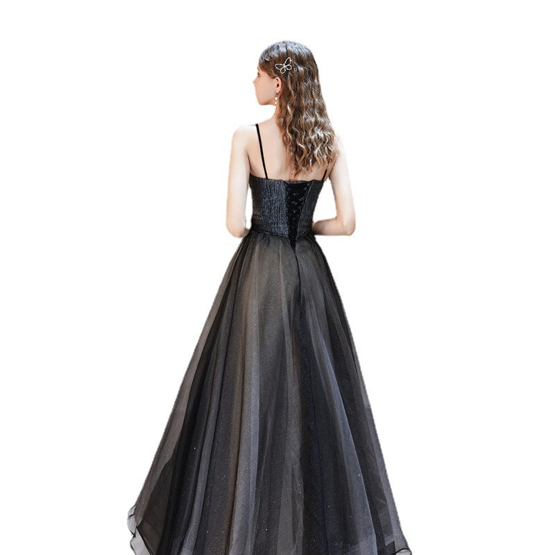 Elegant Black Tulle Long Prom Dress with Spaghetti Straps | Formal Evening Gown for Homecoming, Wedding & Special Occasions | Style 147