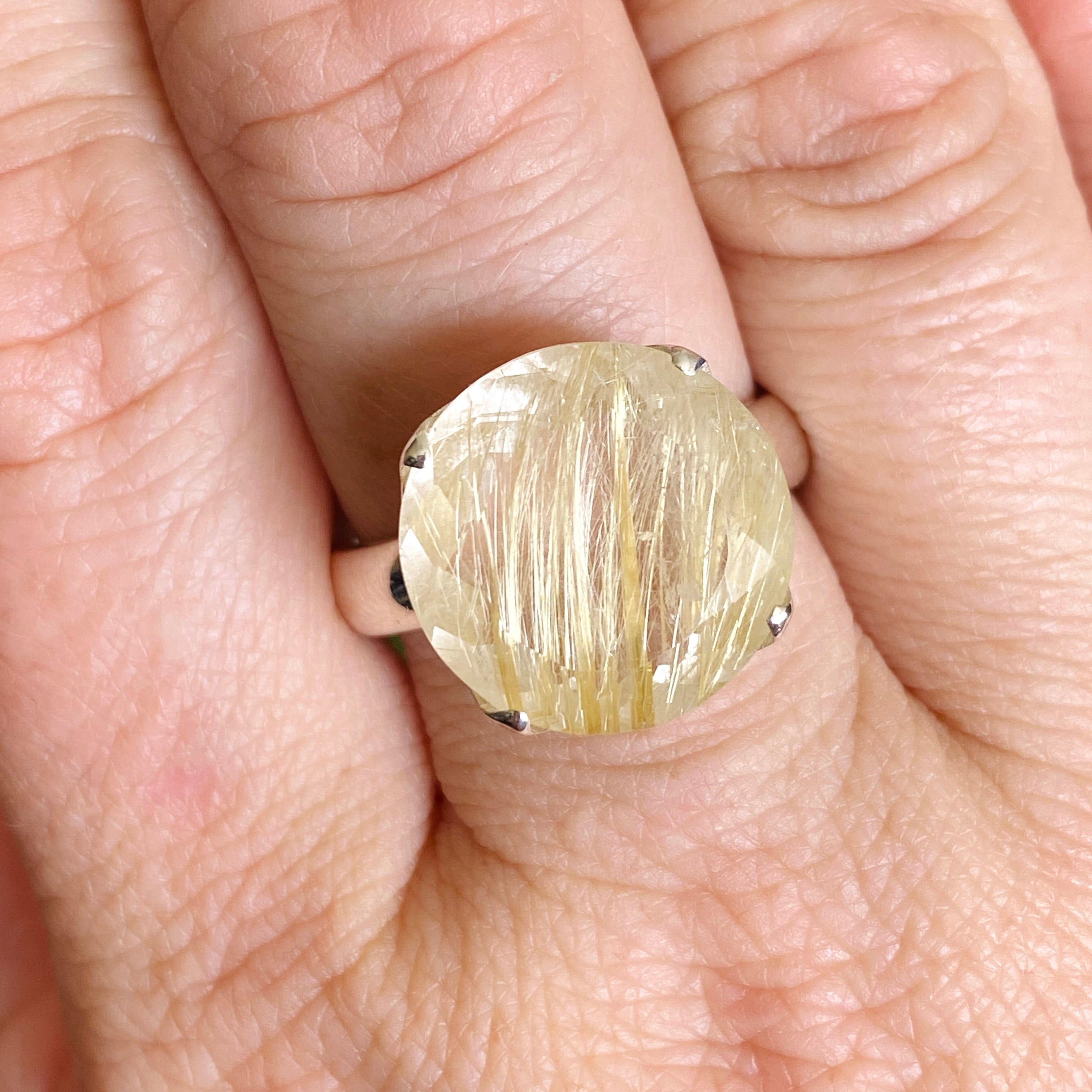 Rutilated Quartz Round Faceted Ring - Size 9.5 PRGJ605 - Elegant Jewelry for Women, Perfect for Weddings, Parties & Special Occasions