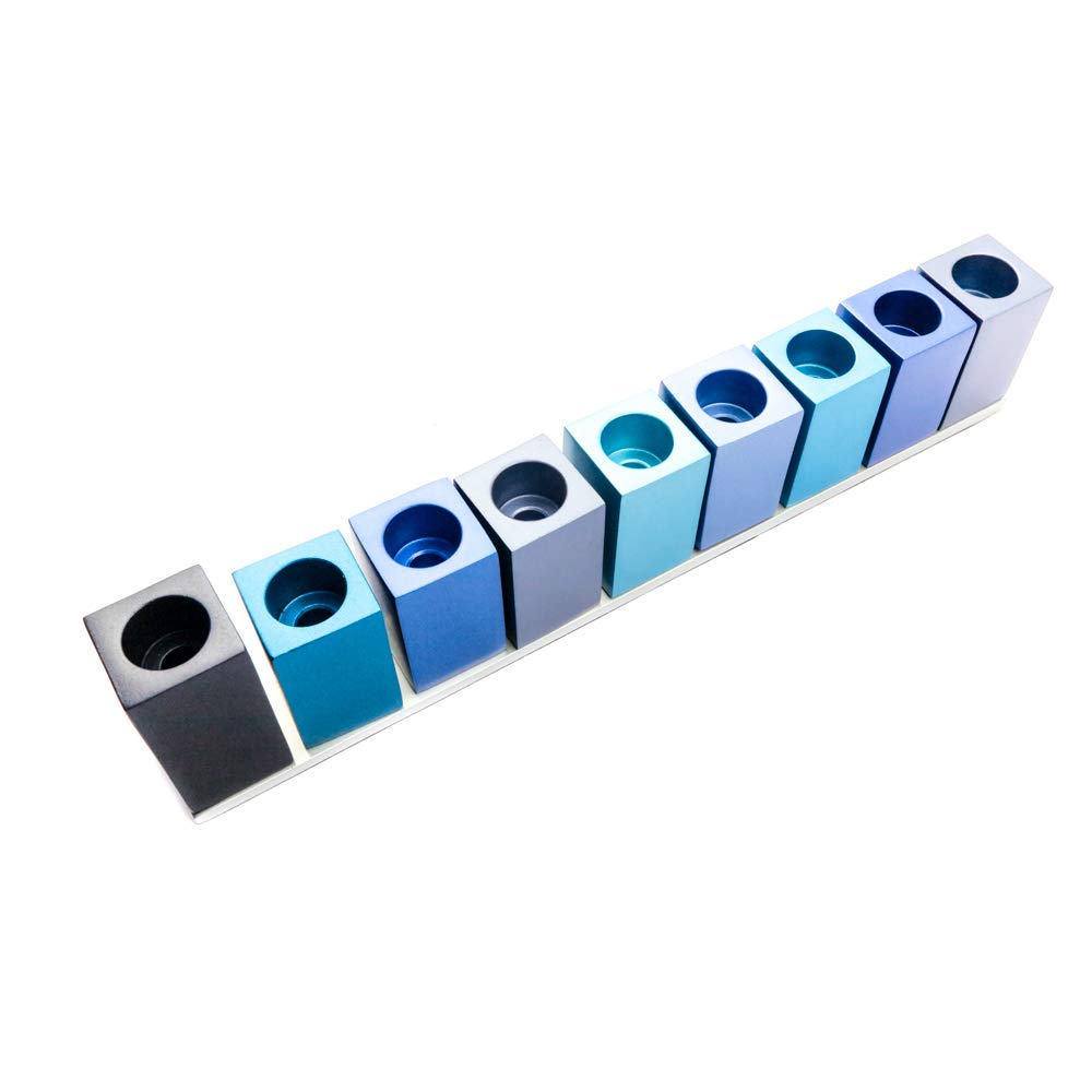 Elegant Blue Aluminum Hanukkah Menorah - 9 Branch Judaica Candle Holder by Yair Emanuel (Bundle) - Perfect for Hanukkah Celebrations, Jewish Home Decor & Holiday Gift Giving