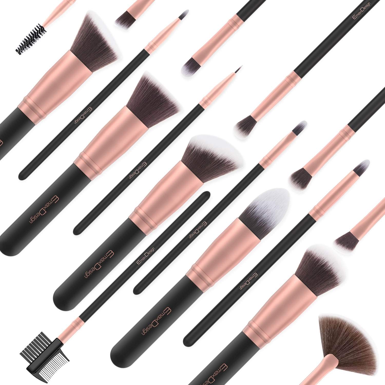 EmaxDesign 17-Piece Synthetic Bristle Makeup Brush Set - Rose Gold Handle for Professional & Everyday Makeup Application - Perfect for Foundation, Blending, Contouring & Eyeshadow