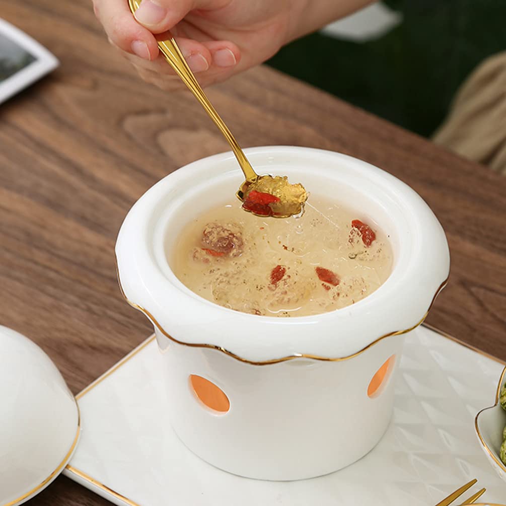 Premium Ceramic Dessert Bowls with Lids - 4-Piece Set of Round Ramen Soup Bowls, Stew Pots & Noodle Bowls | Durable Shark Fin White Ceramics for Desserts, Snacks & Asian Cuisine | Perfect for Home Dining, Restaurant Use & Gift Giving