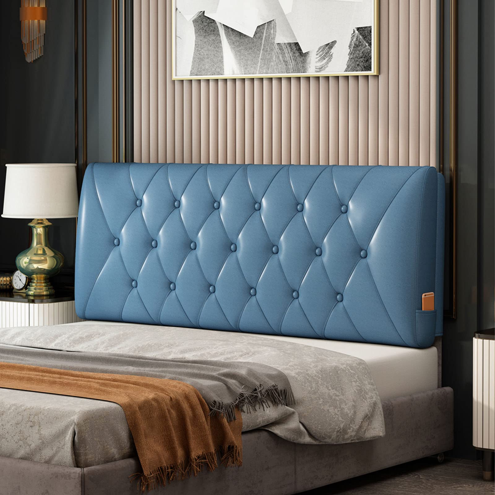 Premium Leather Bed Backrest Cushion - Large 47.2