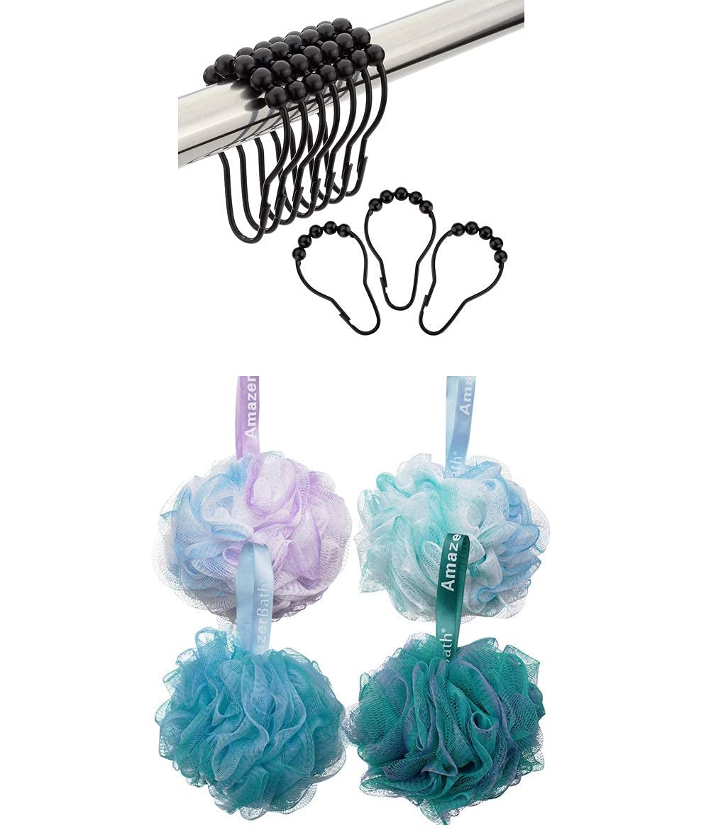 Amazer 75g Bath Sponge & Shower Loofah Ball Set (4-Pack) - Flower Design Exfoliating Body Scrubber for Men & Women - Perfect for Shower, Bath & Spa Relaxation