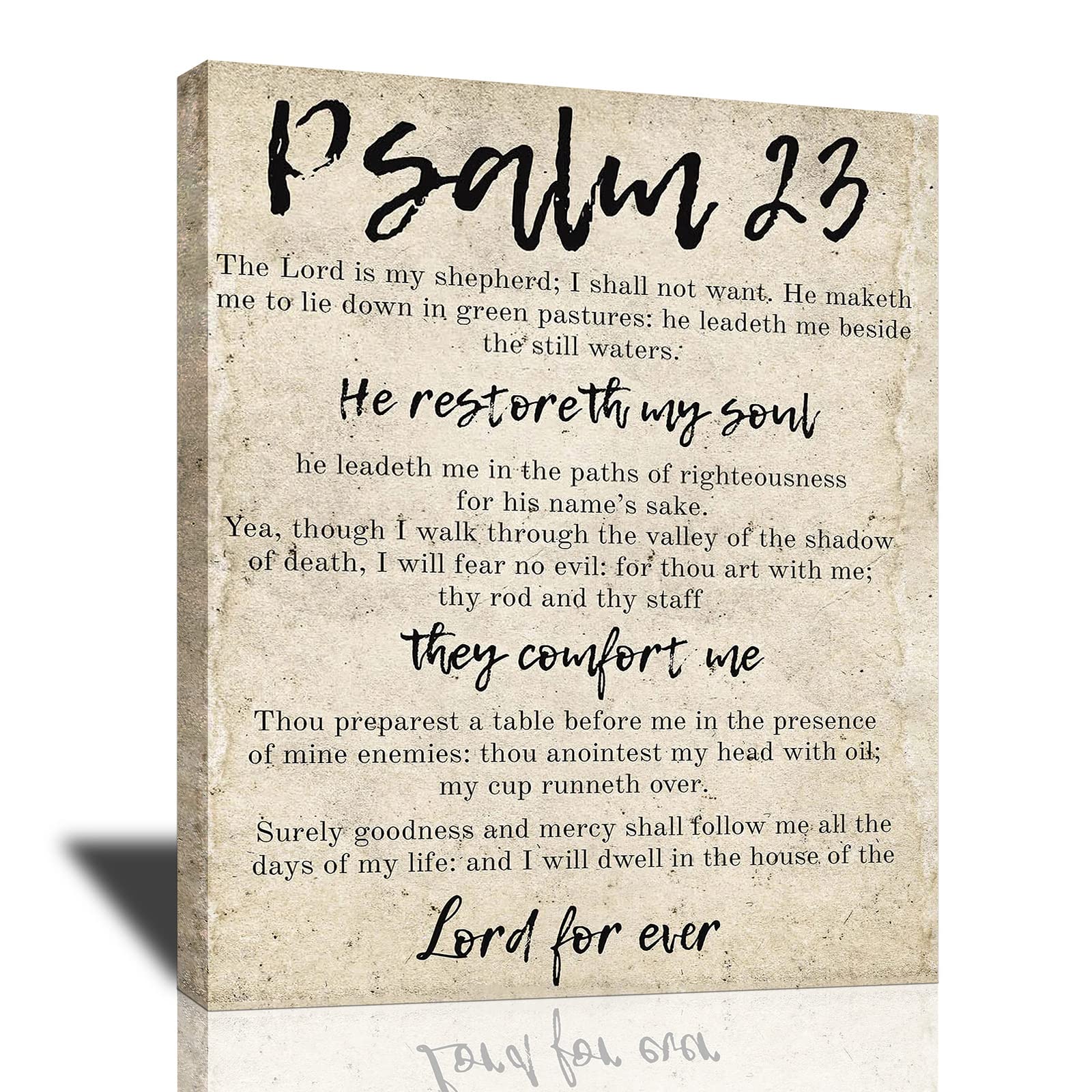 Psalm 23 Christian Wall Art - Inspirational Bible Verse Canvas Print with Retro Frame (20