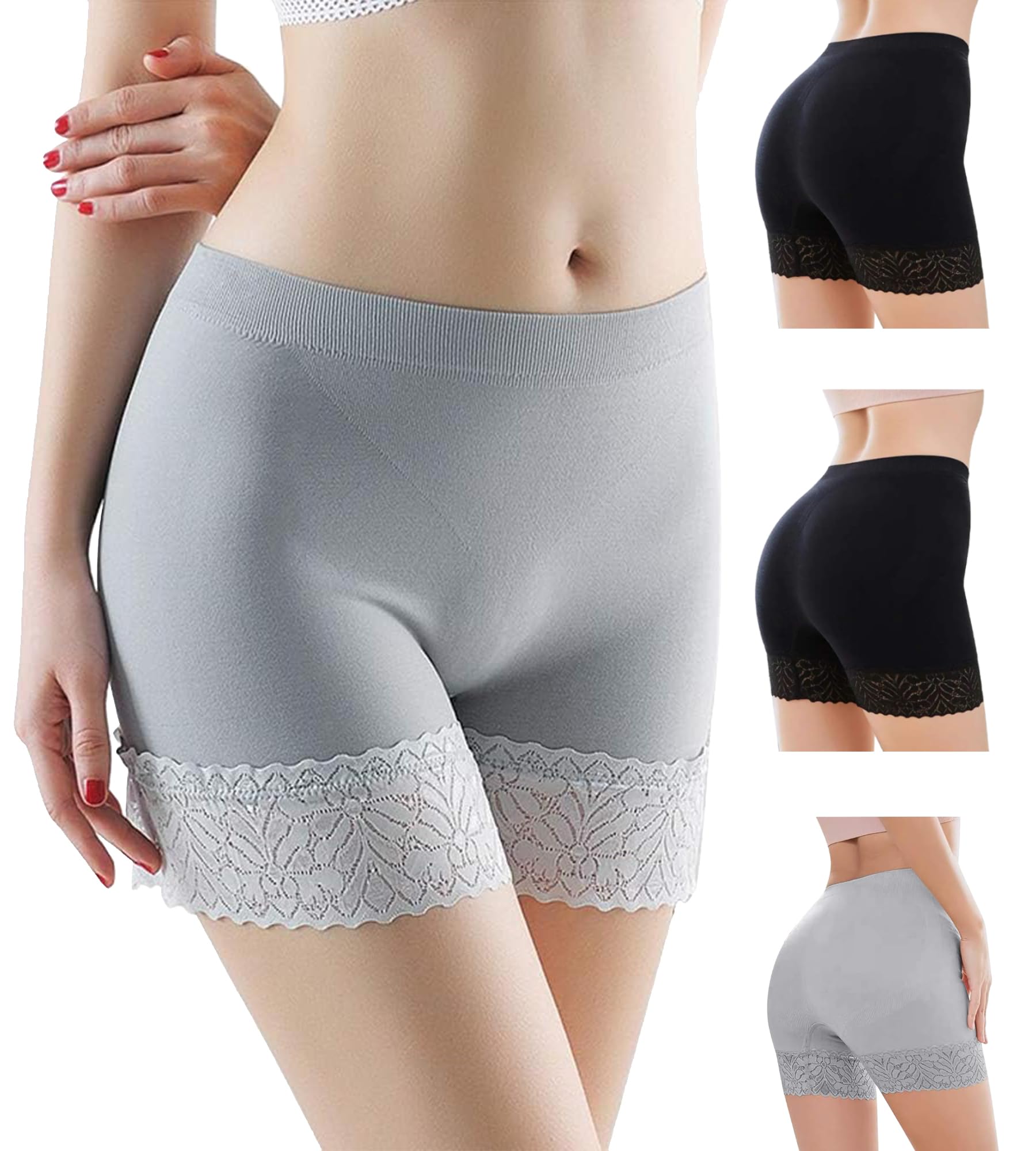 iloveSIA Women's Lace Slip Shorts 3-Pack - Comfortable Boyshort Underwear for Dresses, Anti-Chafing Safety Pants, Breathable Cotton Panties - Perfect for Summer, Skirts & Daily Wear