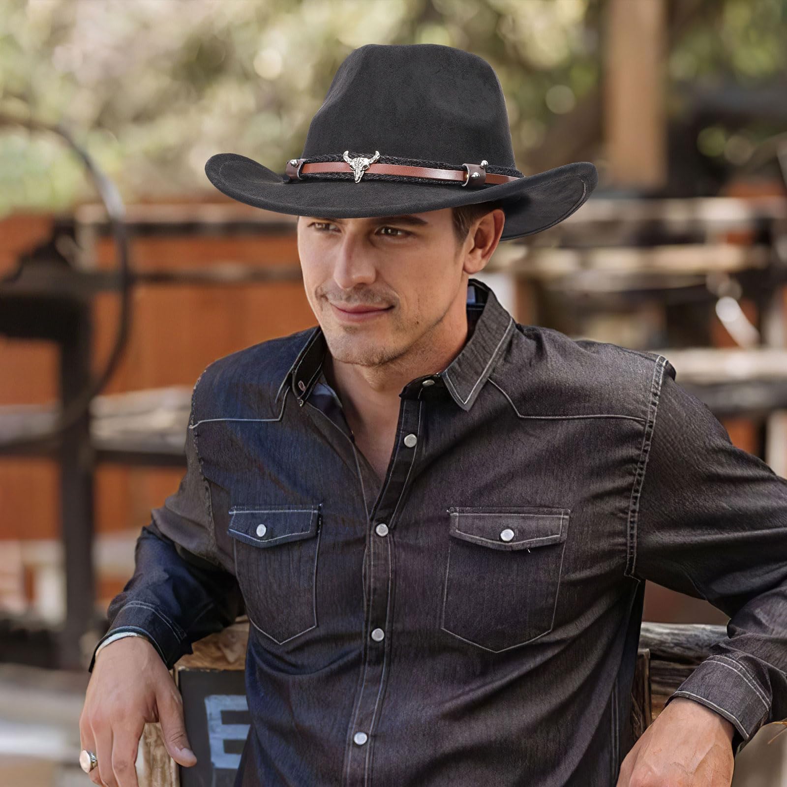 Stylish SANSTHS Cowboy Hats for Men & Women - Western Wide Brim Felt Cowgirl Hat with Leather Accents - Perfect for Rodeo, Country Music Festivals & Outdoor Adventures