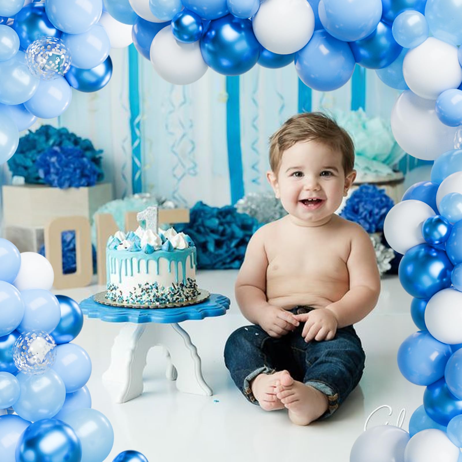 Blue and White Balloon Garland Arch Kit - 120pcs Light Blue & White Balloons Set with Different Sizes | Perfect for Baby Showers, Birthday Parties, Bridal Showers & Anniversary Decorations