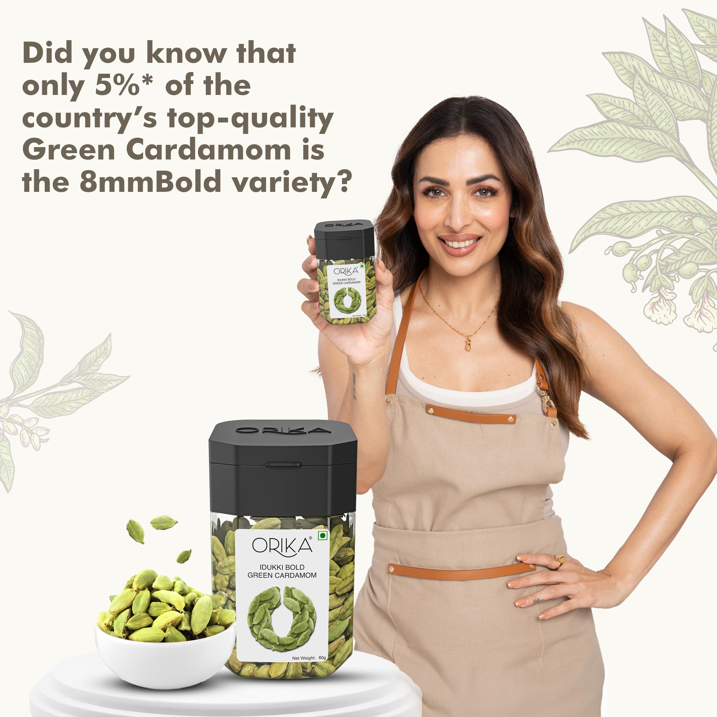 Premium Organic Idukki Bold Green Cardamom Whole 60g | 8mm Large Elaichi Pods | All-Natural No Artificial Colors or Preservatives | Perfect for Baking, Tea & Indian Cooking