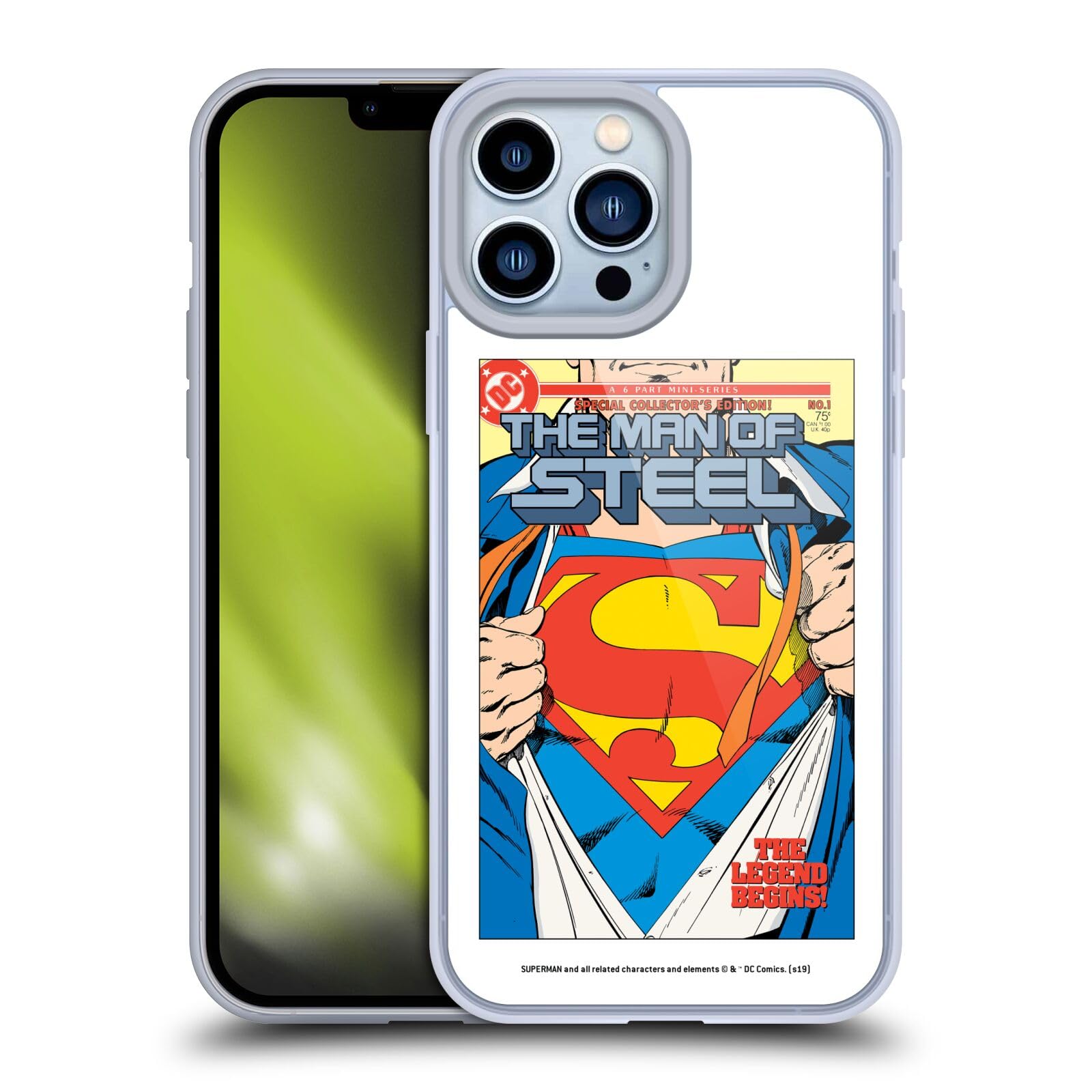 Officially Licensed Superman DC Comics The Man of Steel Soft Gel Case for Apple iPhone 13 Pro Max - Durable Protection with Famous Comic Book Cover Design - Perfect for Superhero Fans, Daily Use & Gift Giving