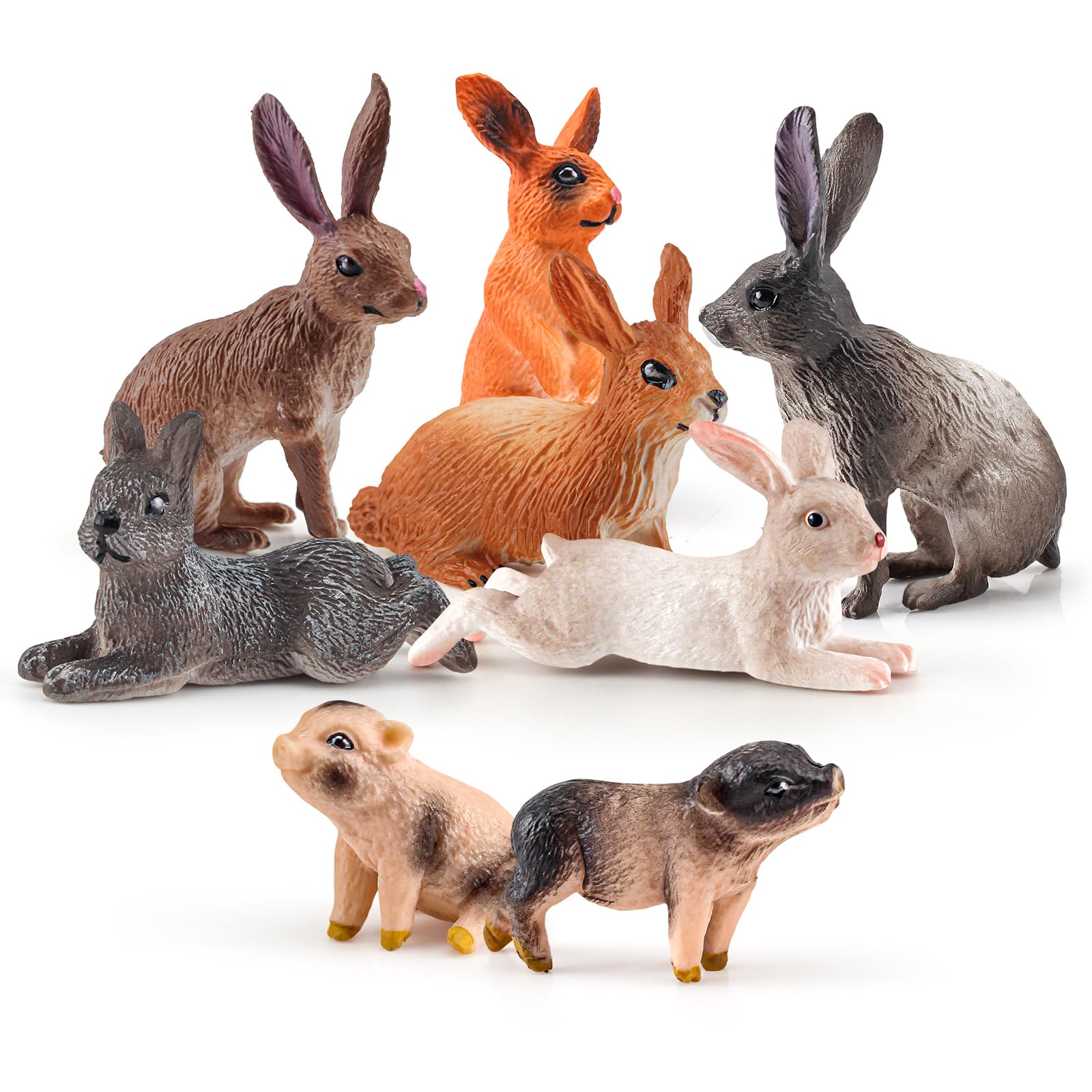 LC JoyCre Bunny & Piggy Figurines Set - 8PCS Farm Animal Cake Toppers for Kids Birthday Party Decorations, Baby Shower, Easter Celebration & Toddler Playtime