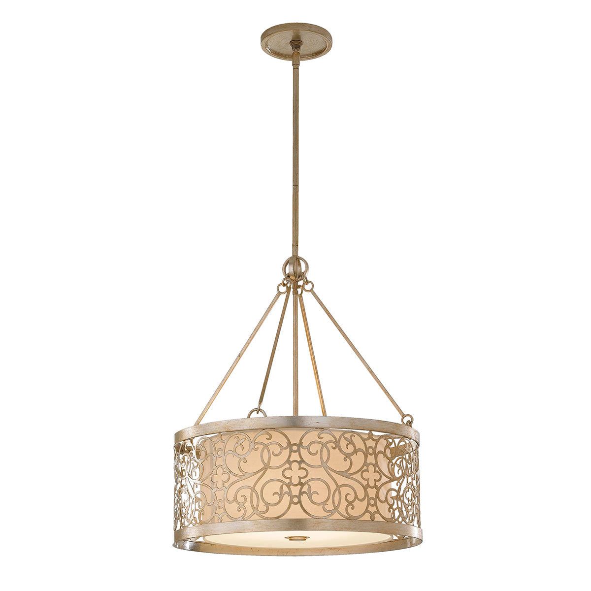 Arabesque 4L Center Ceiling Light - Silver Leaf Patina Finish - Elegant Chandelier for Dining Room, Living Room & Bedroom Lighting