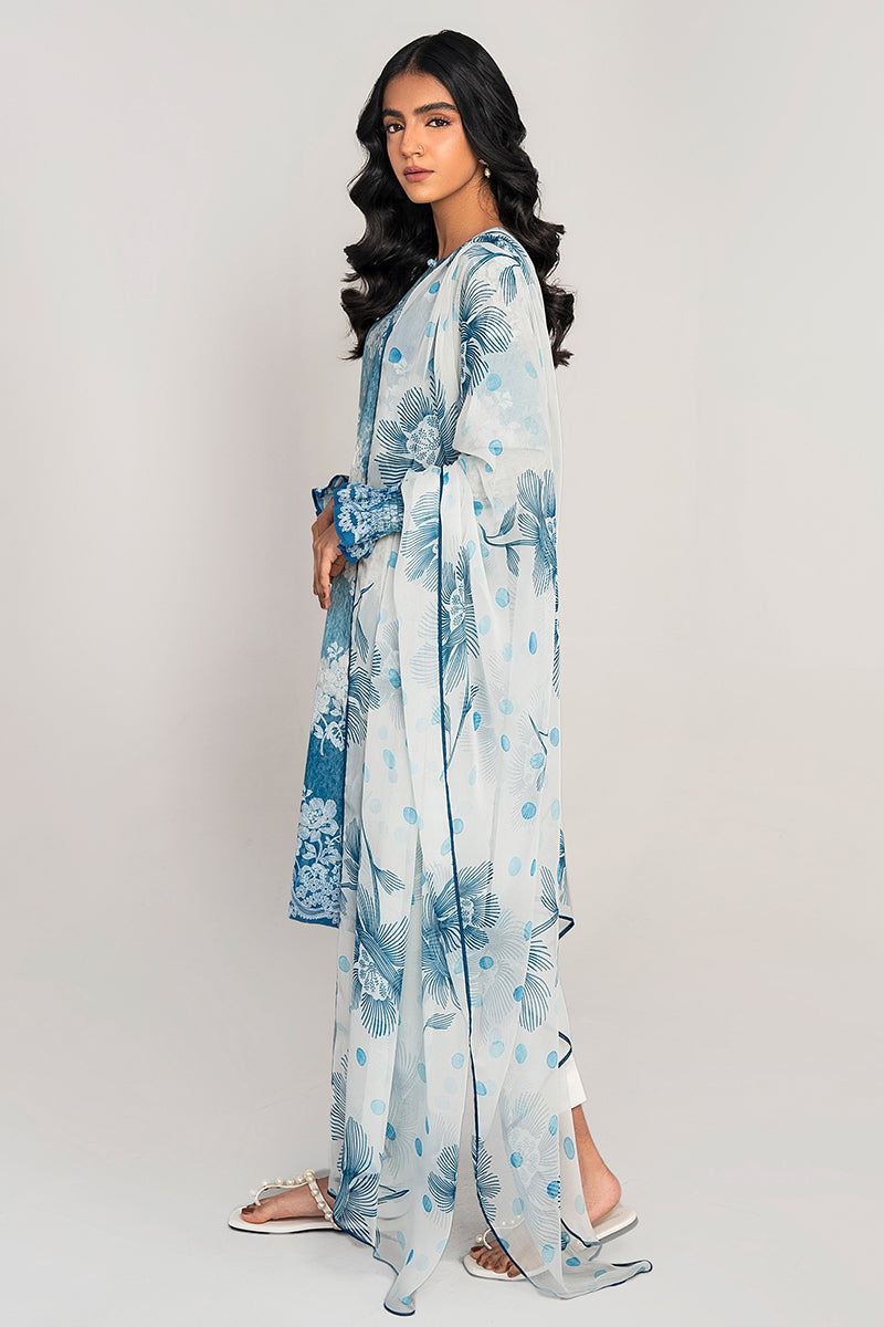 LUNAR SKY 3PC PRINTED LAWN SUIT for Women - Floral Design Casual Outfit - Perfect for Summer, Parties & Special Occasions