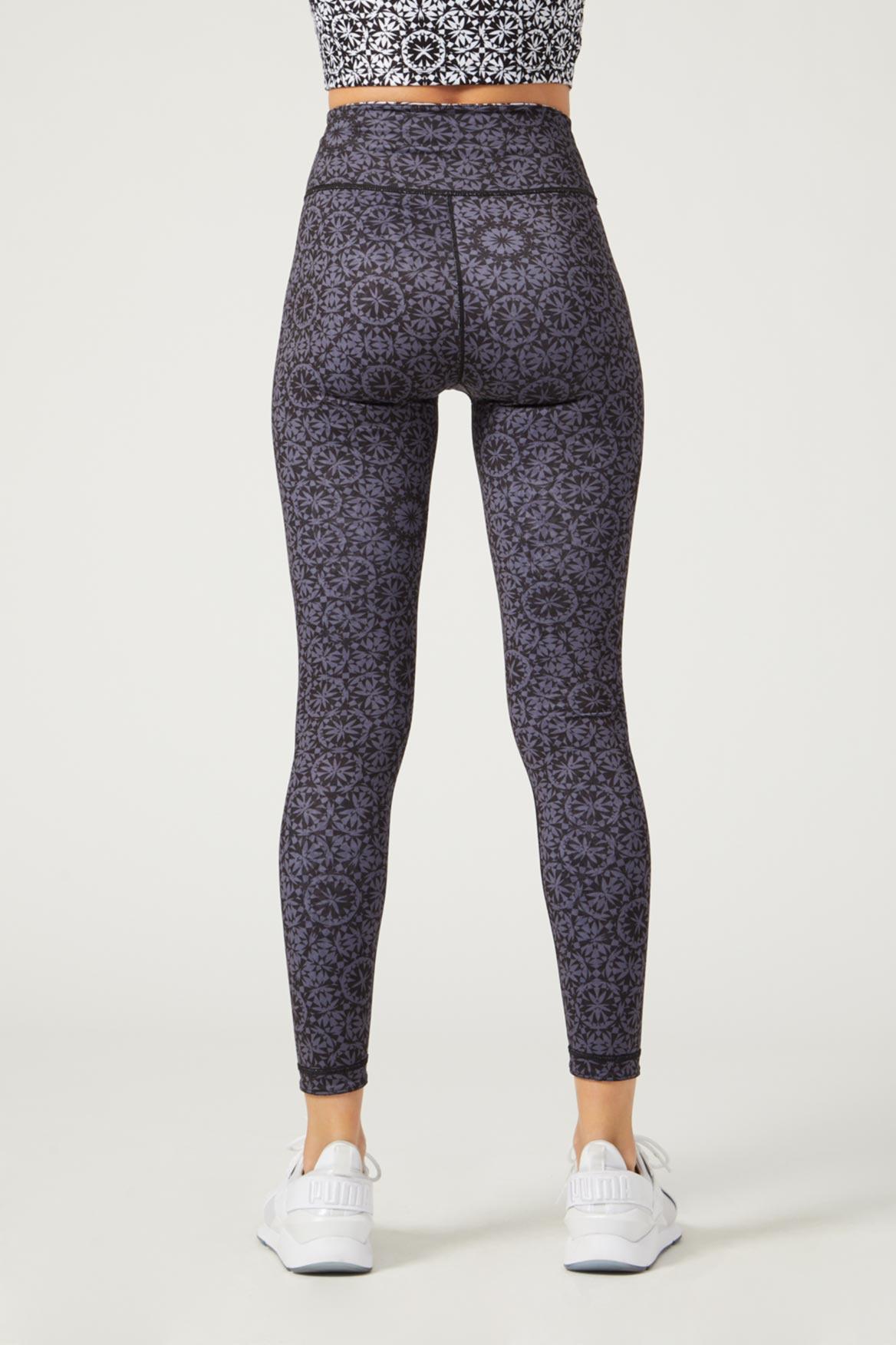 High Waist Reversible Leggings - Mandala Print Black Yoga Pants for Women, Workout, Running & Lounge Wear