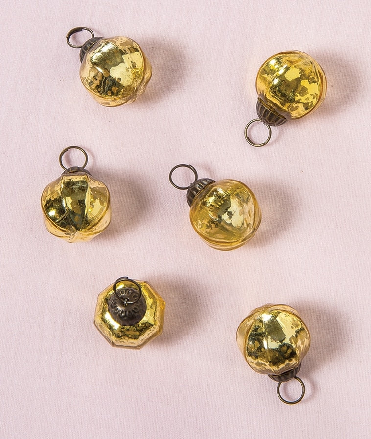 6 Pack Mini Mercury Glass Ball Ornaments (1.5 Inch, Gold) - Vintage Christmas Decorations for Tree, Home, Party & Special Occasions | Elegant Holiday Gift Idea by Penina Design | Perfect for Festive Decor, Wedding Centerpieces & DIY Crafts