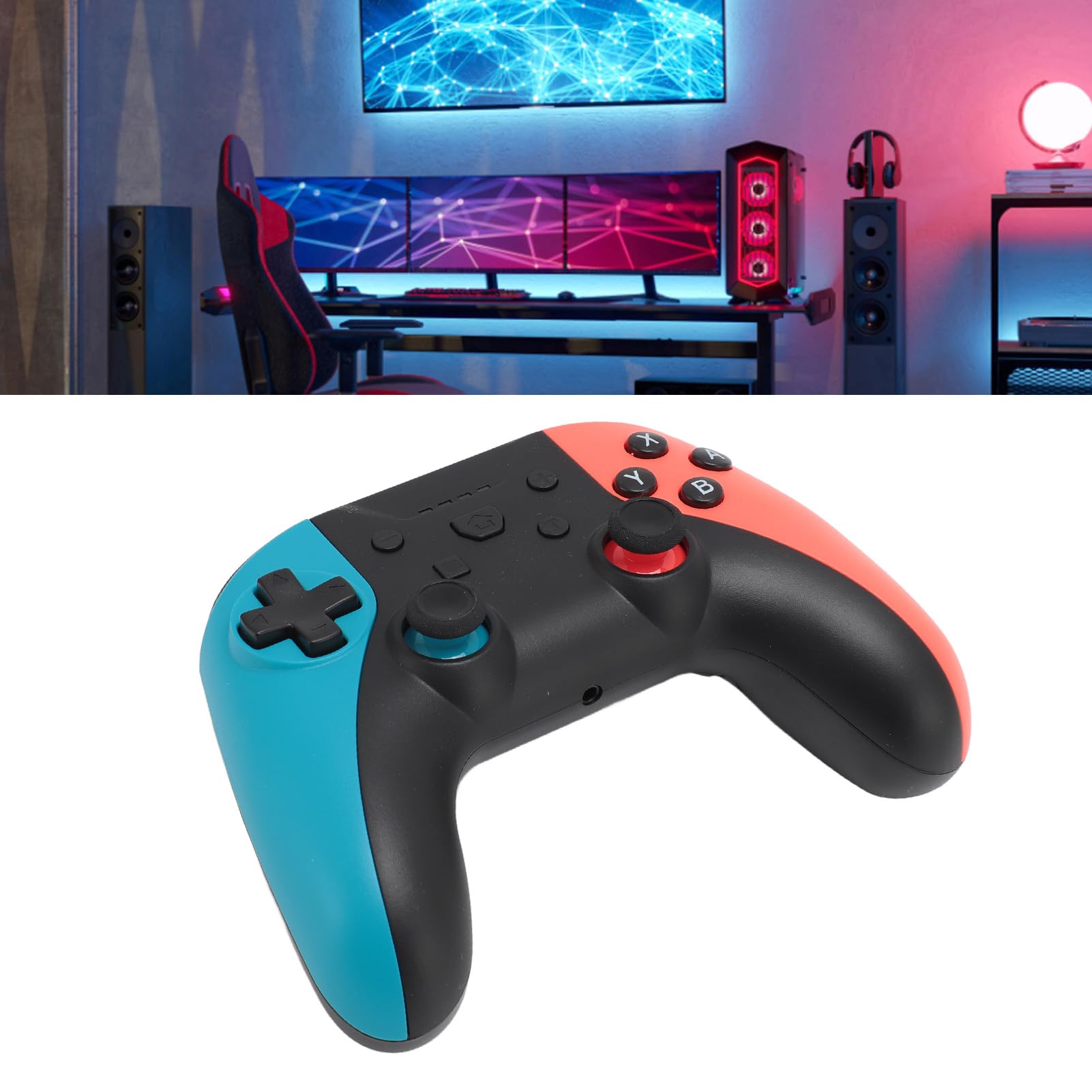 Dual Motor Wireless Gaming Controller with Turbo & Vibration - Compatible with Nintendo Switch Lite, PC - Long Battery Life (Blue/Red/Black) - Perfect for Action, Racing & Multiplayer Games