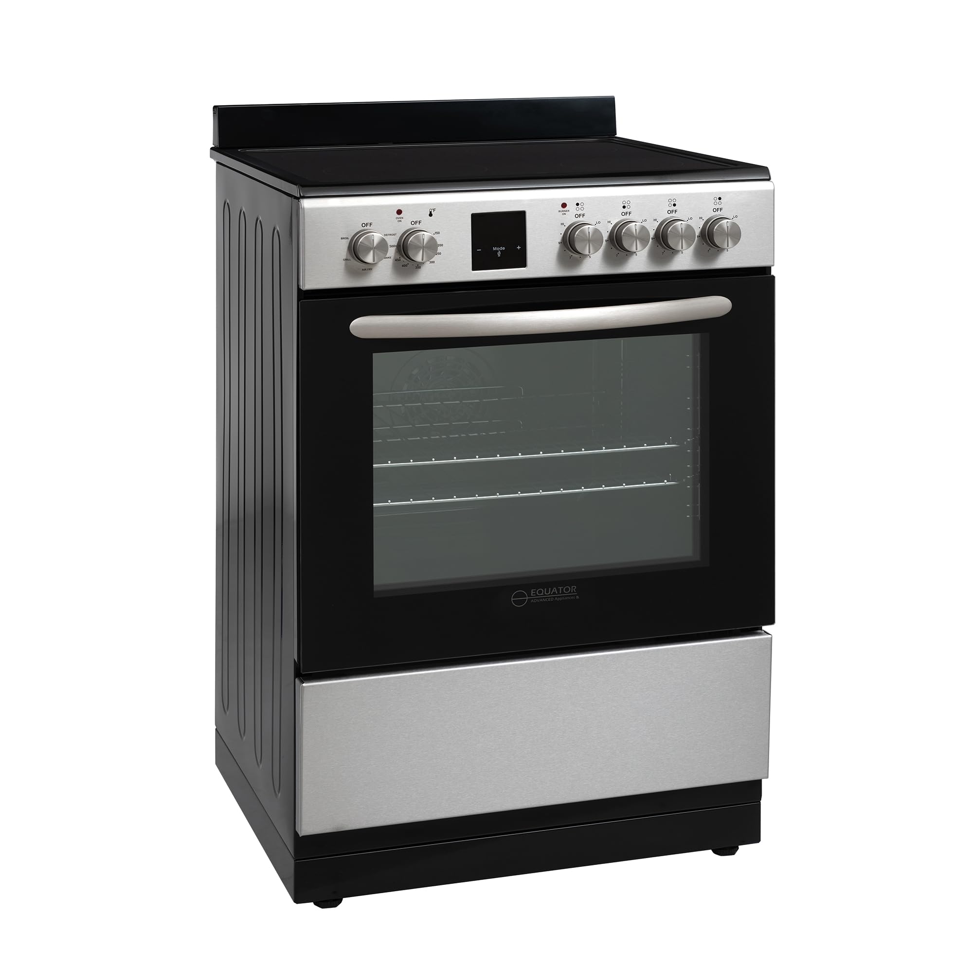 24-Inch Stainless Steel Electric Stove with Convection Oven, Air Fryer & Ceramic Cooktop - 4 Burner Kitchen Range for Baking, Roasting & Air Frying | Perfect for Home Chefs & Modern Kitchens (SS)