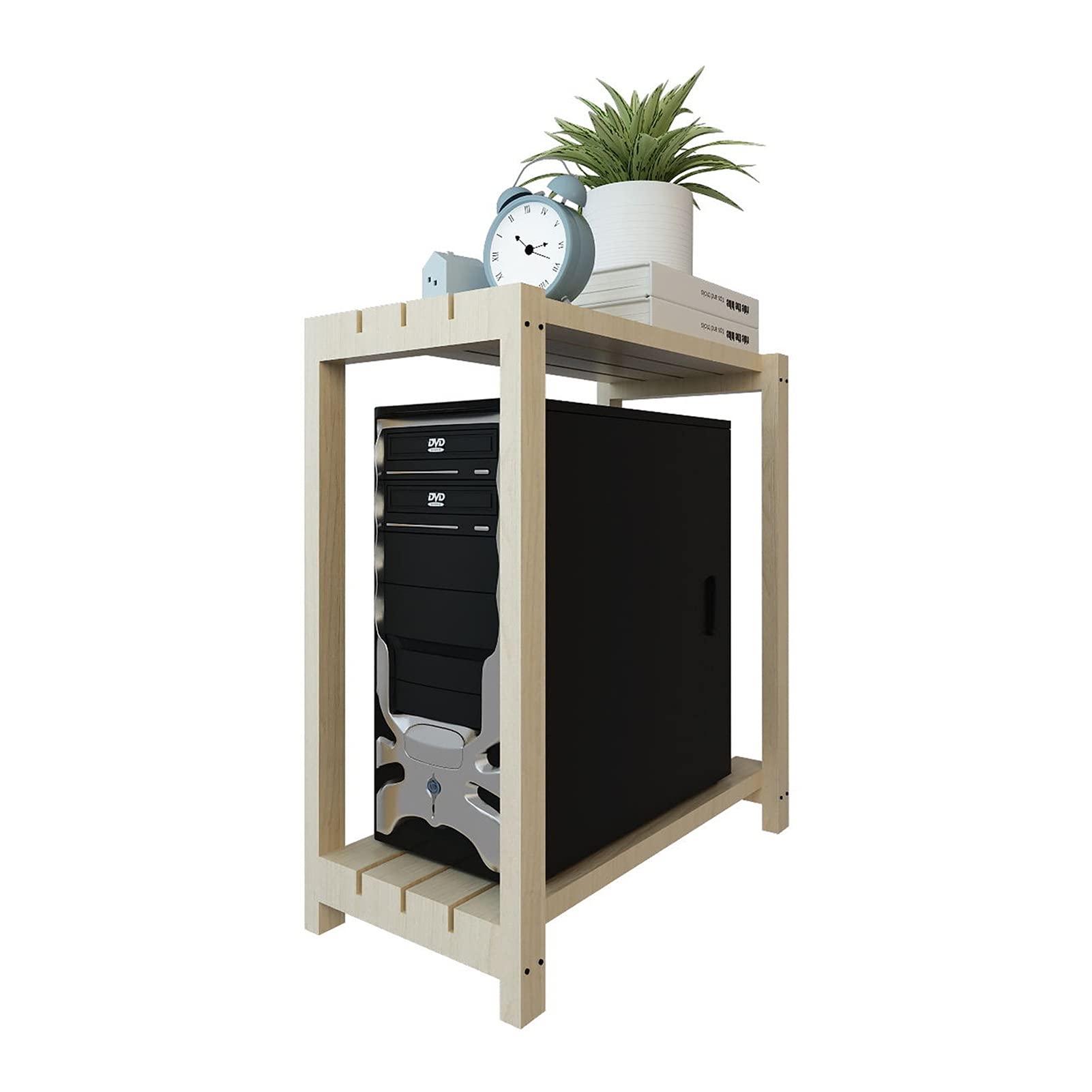 Premium Solid Wood CPU Stand Cart - 2-Tier Mobile PC Tower Floor Stand with Universal Design for Desktop Computer Cases | Perfect for Home Office, Gaming Setup & Workspace Organization