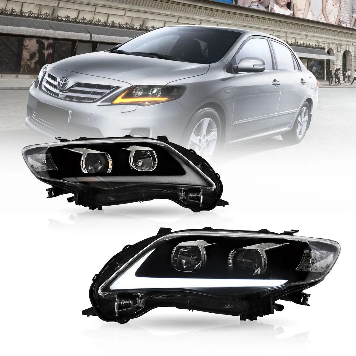 LED Headlight Assembly Projector Black Compatible with 2011-2013 Toyota Corolla 10th Gen (E140 Wide Body) Facelift - Upgrade Your Night Driving Safety & Style