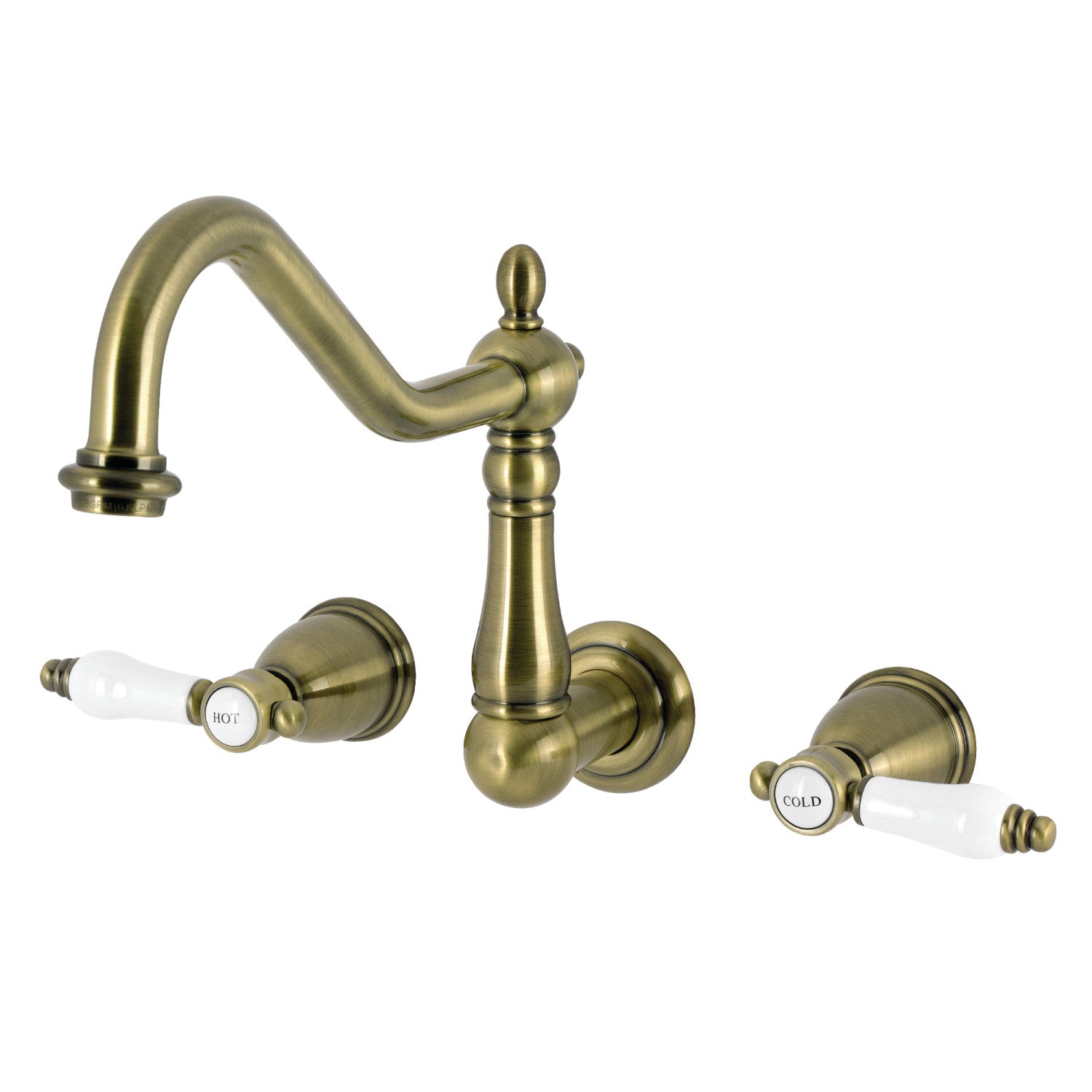 Bel Air KS1283BPL Double Handle 3 Hole Wall Mount Kitchen Faucet in Antique Brass - Vintage Style for Farmhouse, RV & Outdoor Kitchen Sink