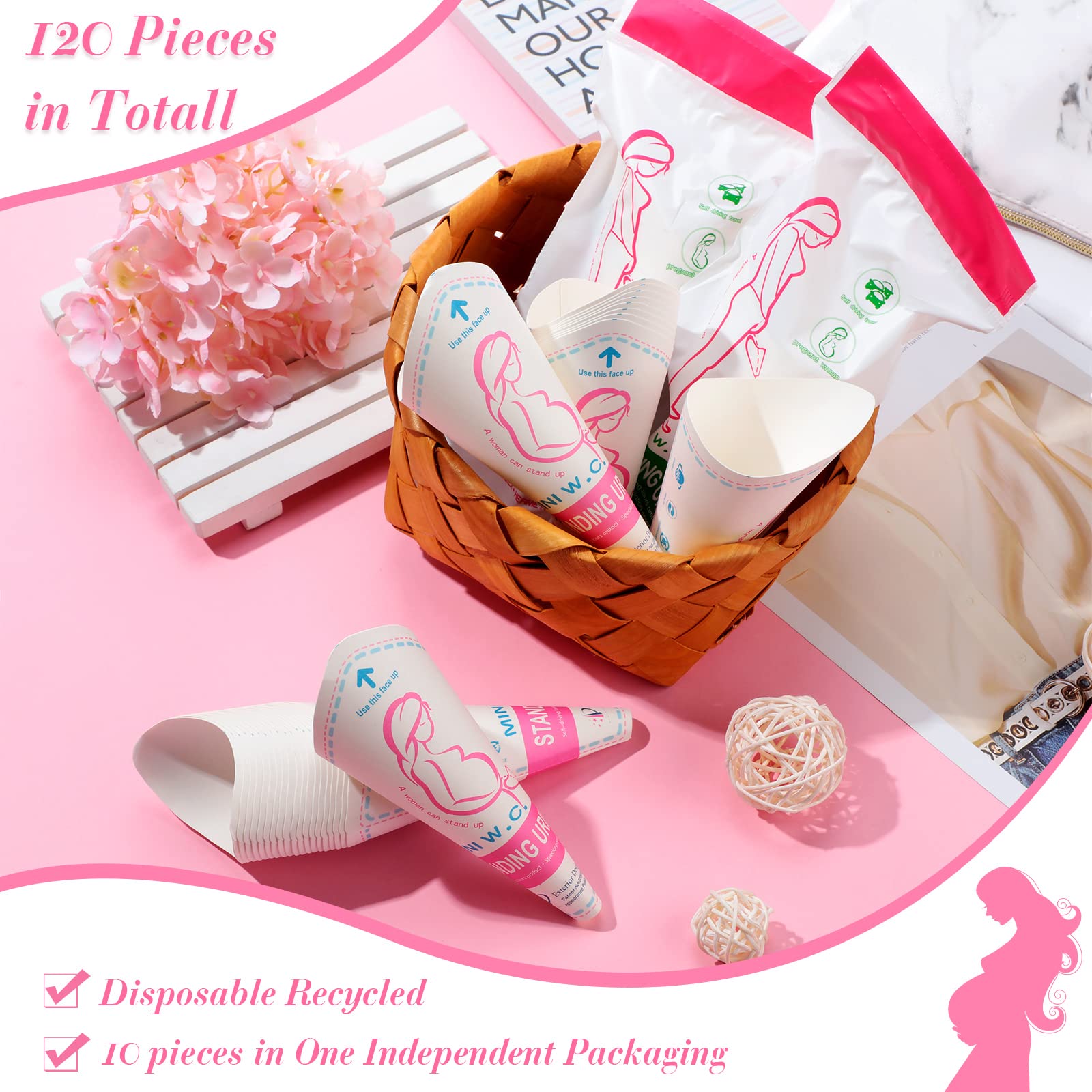 120 Pcs Disposable Female Urination Device - Portable Women's Urinal Funnel for Travel, Camping, Hiking & Pregnancy | Waterproof Standing Pee Cup for Outdoor Adventures, Road Trips & Emergency Use