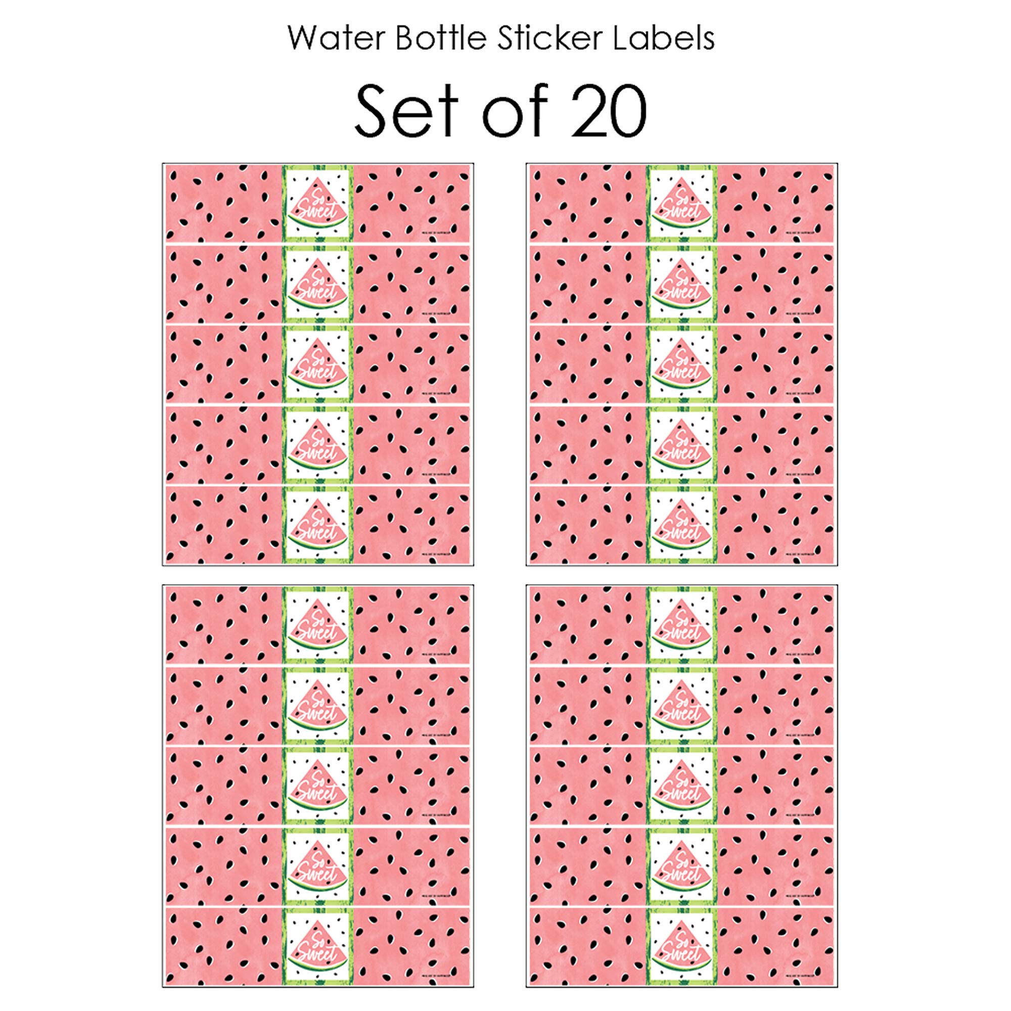 Sweet Watermelon Fruit Party Water Bottle Sticker Labels - Set of 20 Cute Summer Drink Decals for Kids & Adults - Perfect for Water Bottles, Tumblers, Laptops & Party Favors