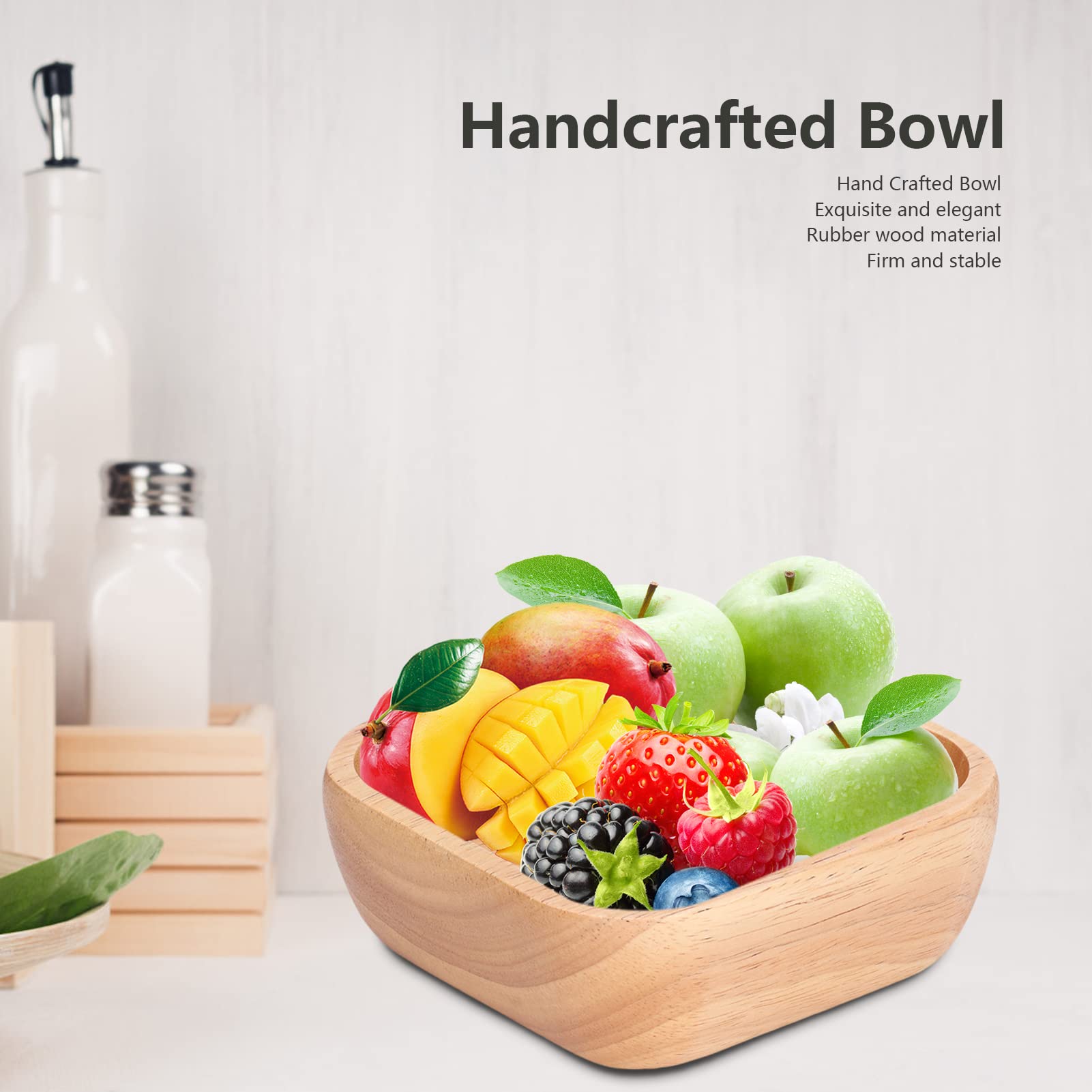 Handcrafted Wooden Salad Bowl - Square Wooden Bowls for Food, Fruits & Snacks - 15cm Kitchen Tableware for Family Gatherings & Party Serving | Perfect for Entertaining, Dining & Home Decor