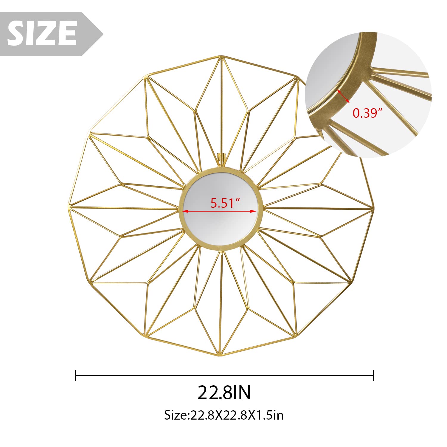 23 Inch Gold Metal Wall Circle Mirror - Modern Round Hanging Mirror Decor for Home, Bathroom, Bedroom & Living Room - Classic Wall Art for Elegant Interior Design & Selfie Background
