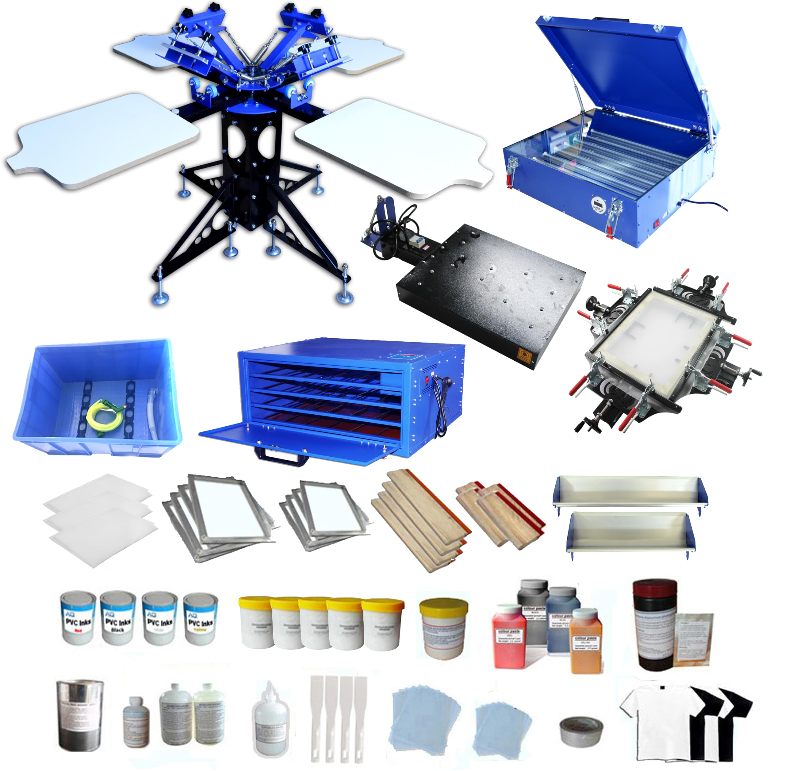 4 Color 4 Station Screen Printing Press Kit - Professional T-Shirt Printing Machine for DIY Silk Screen Printing | Perfect for Custom T-Shirt Business, Band Merchandise & Home Craft Projects