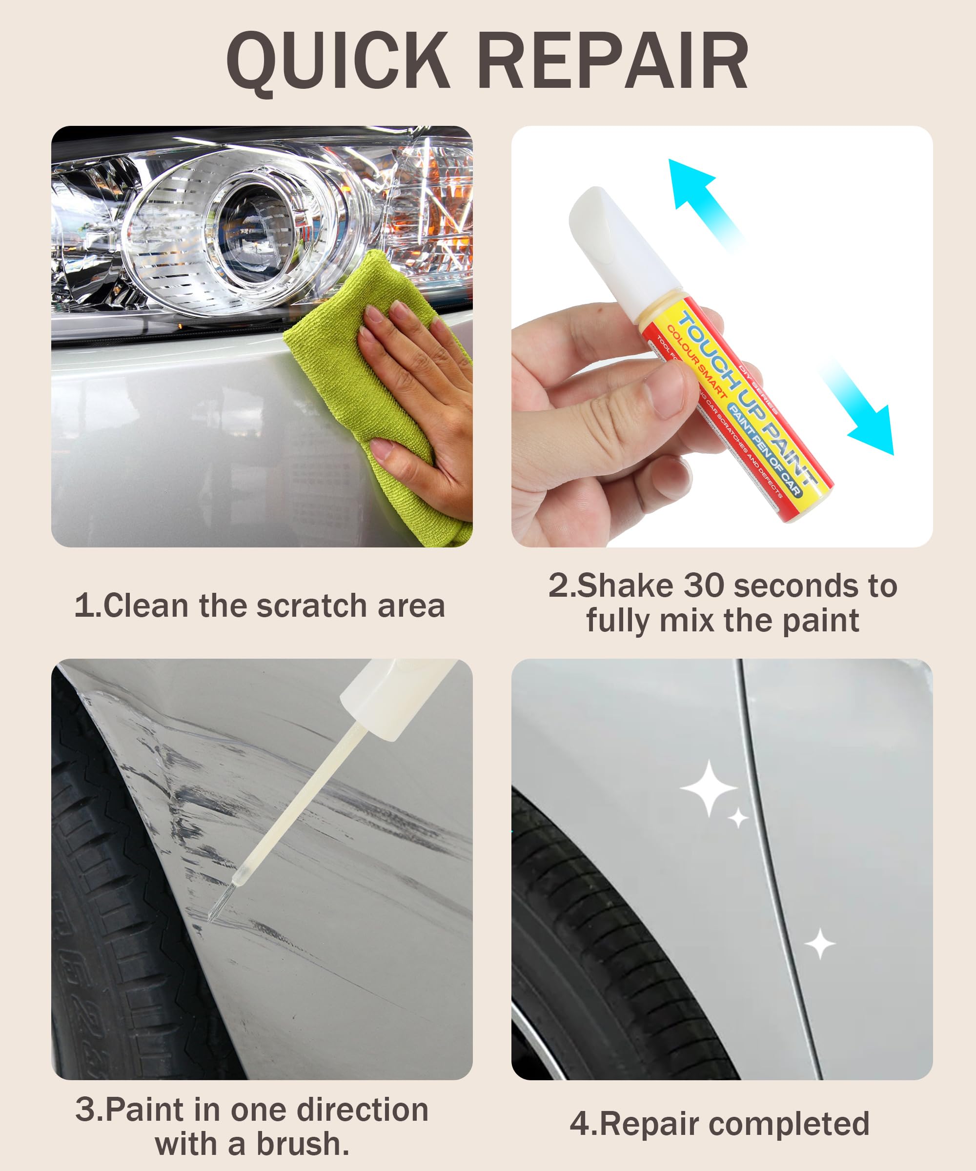 RACOONA Car Touch Up Paint Pen - Auto Scratch Repair Kit for Cars, Trucks & SUVs | Easy to Use Paint Repair Pen for Scratches, Chips & Dents | Perfect for DIY Car Paint Touch Up (Pearl White) | Ideal for Parking Lot Scratches, Door Dings & Minor Collision Repairs