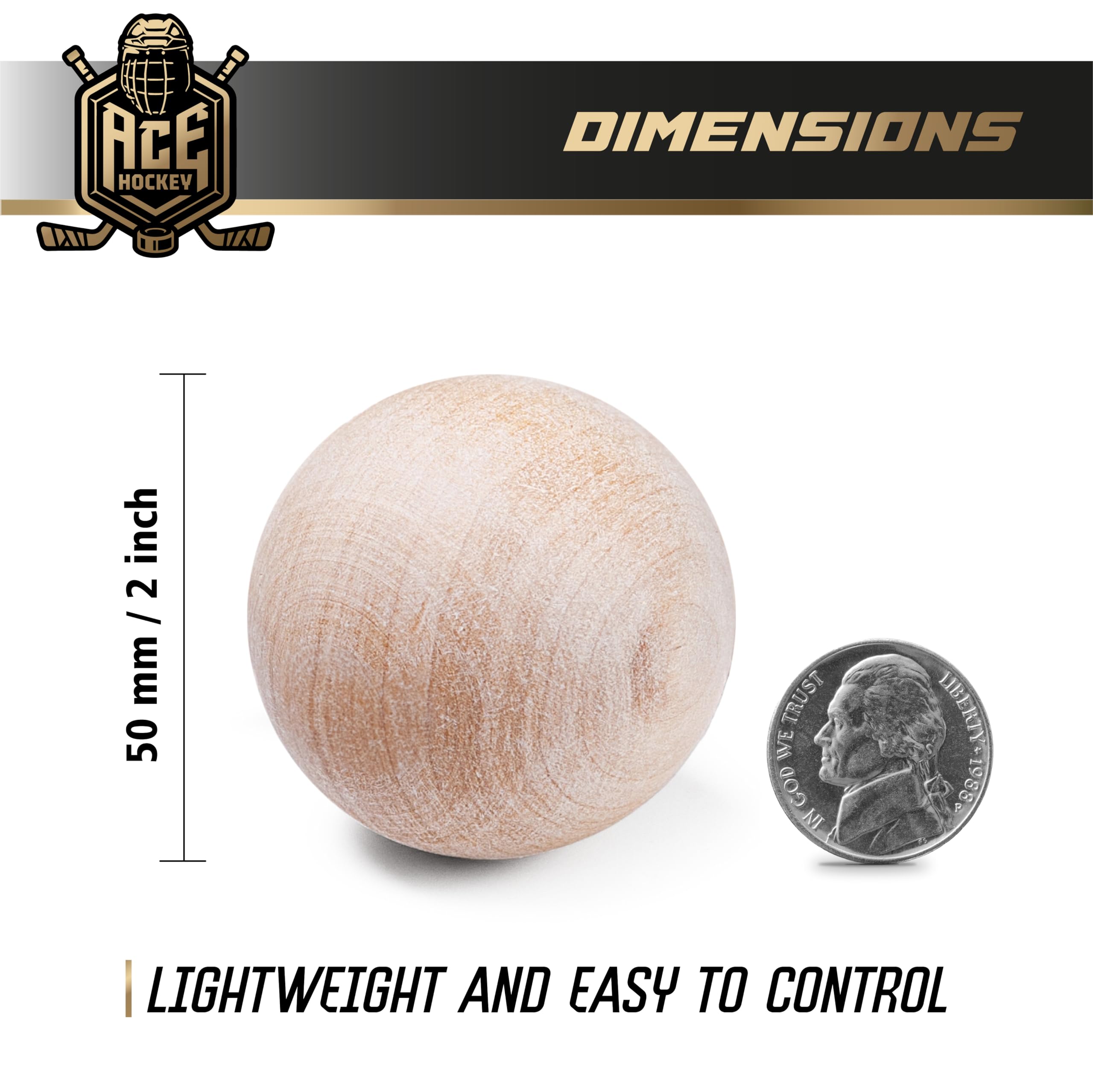 Swedish Stickhandling Balls - 3-Pack Unfinished Hardwood Hockey Training Balls for Street Hockey & Floorball - 2-Inch No-Bounce Wooden Balls - Perfect for Stickhandling Practice, Hockey Drills & Off-Ice Training