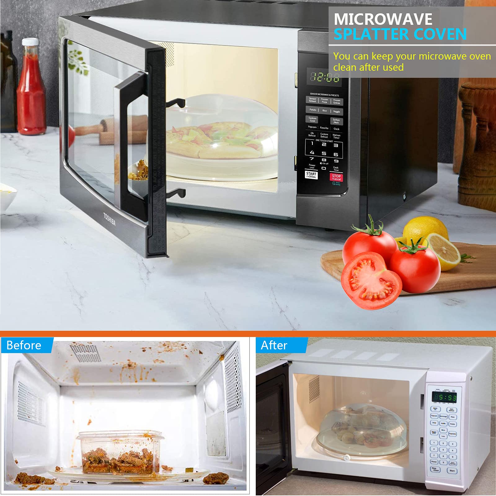 BPA-Free Microwave Splatter Cover - 11.5 Inch Dishwasher Safe Food Cover with Steam Vents | Keeps Microwave Clean | Perfect for Reheating Meals, Popcorn & Cooking Mess-Free