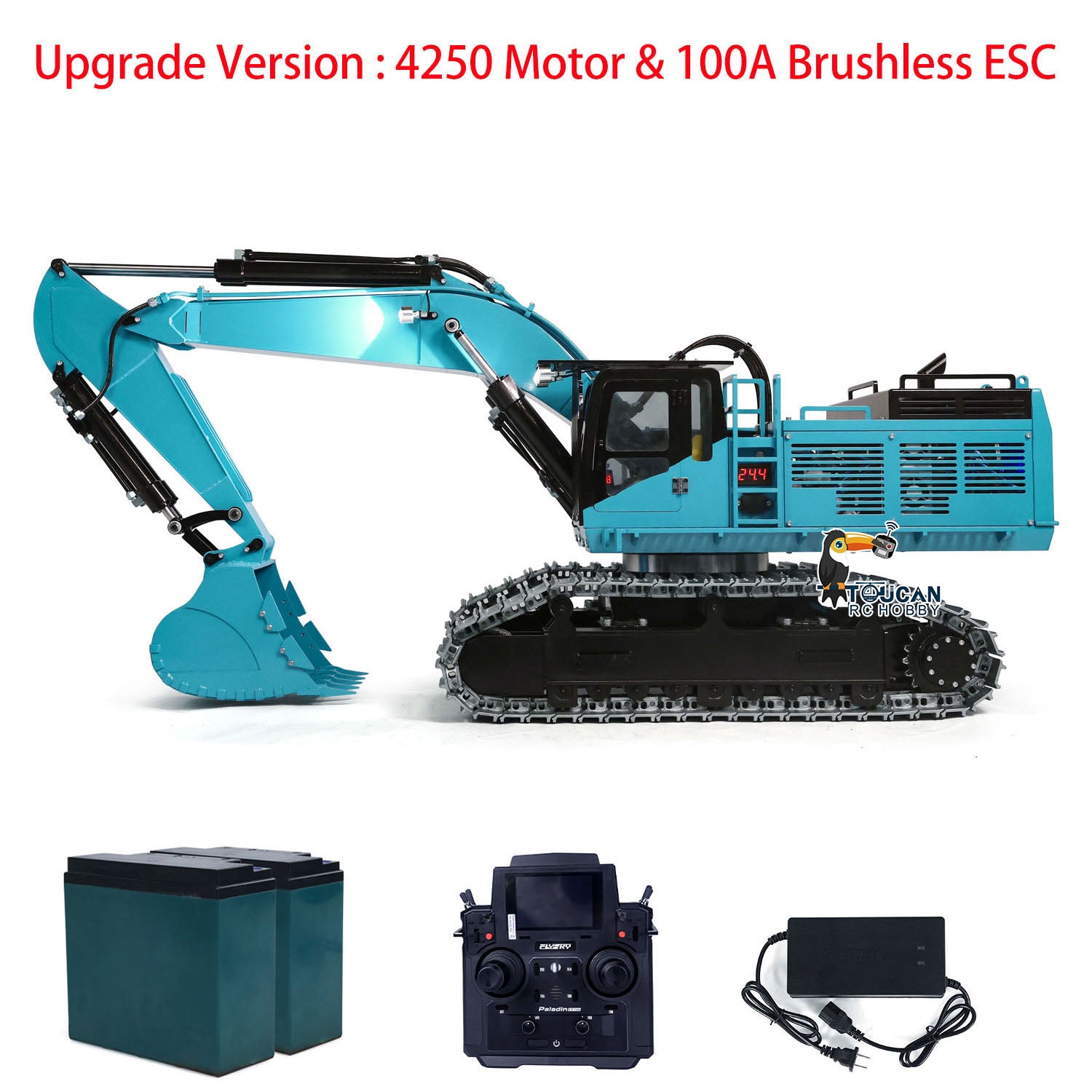 TOUCAN 1/8 Scale 385CF Metal Hydraulic RC Excavator - 150KG Heavy Duty Remote Control Digger, RTR (Ready to Run) Upgraded Version - Perfect for Construction Simulation, Backyard Digging, and RC Hobby Enthusiasts