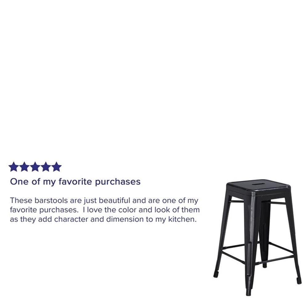Home Square 24 Inch Metal Backless Bar Stools - Set of 3 Counter Height Stools in Distressed Black Finish for Kitchen Island, Breakfast Bar & Dining Room