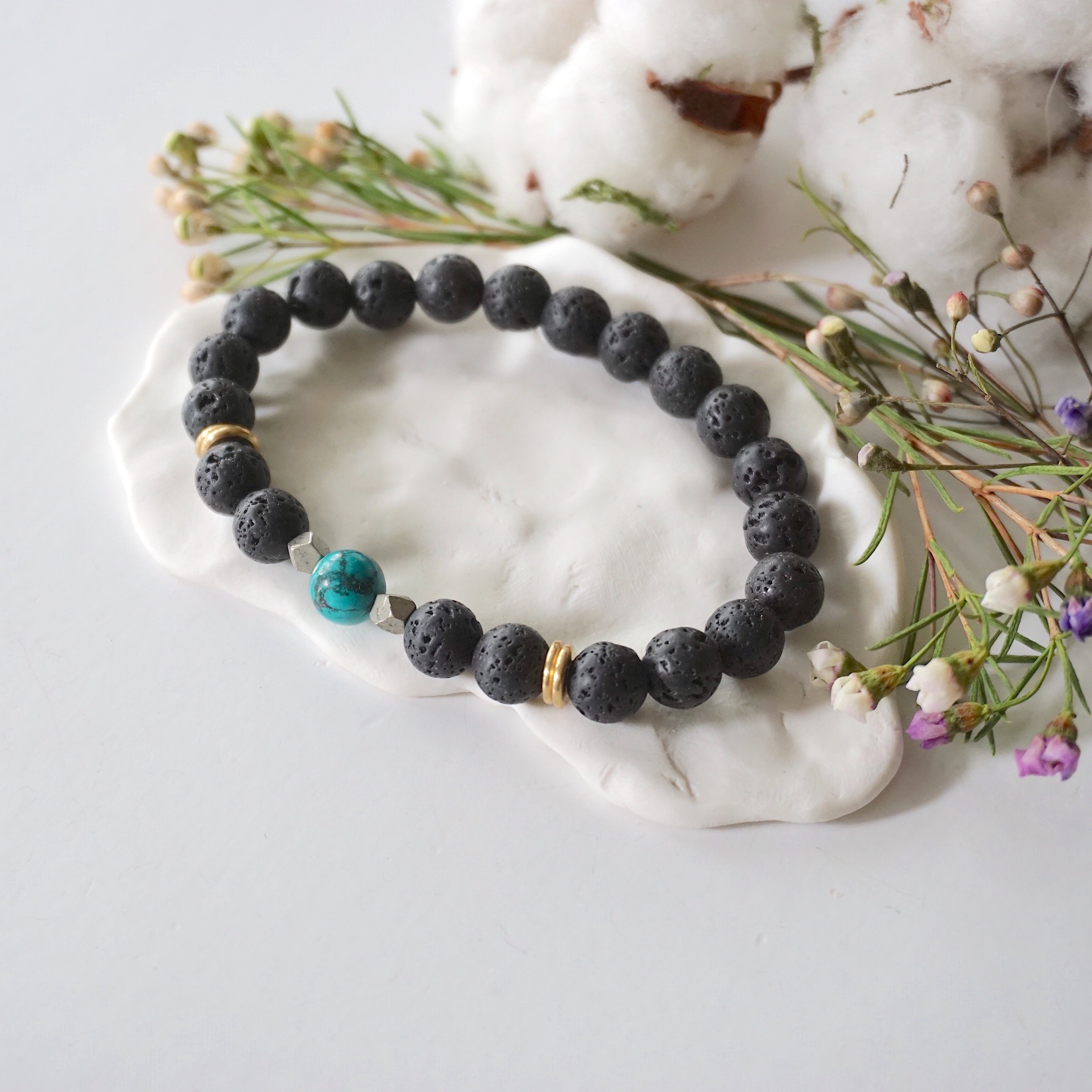 Turquoise and Lava Stone Healing Crystal Mala Bracelet - Meditation, Yoga & Spiritual Wellness Accessory