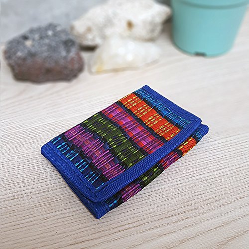 Multicolored Woven Striped Slim Soft Trifold Wallet Coin Purse with Card Slots - Handmade Boho Fashion Wallet for Women & Men | Perfect for Travel, Daily Use & Gift Giving (Blue)