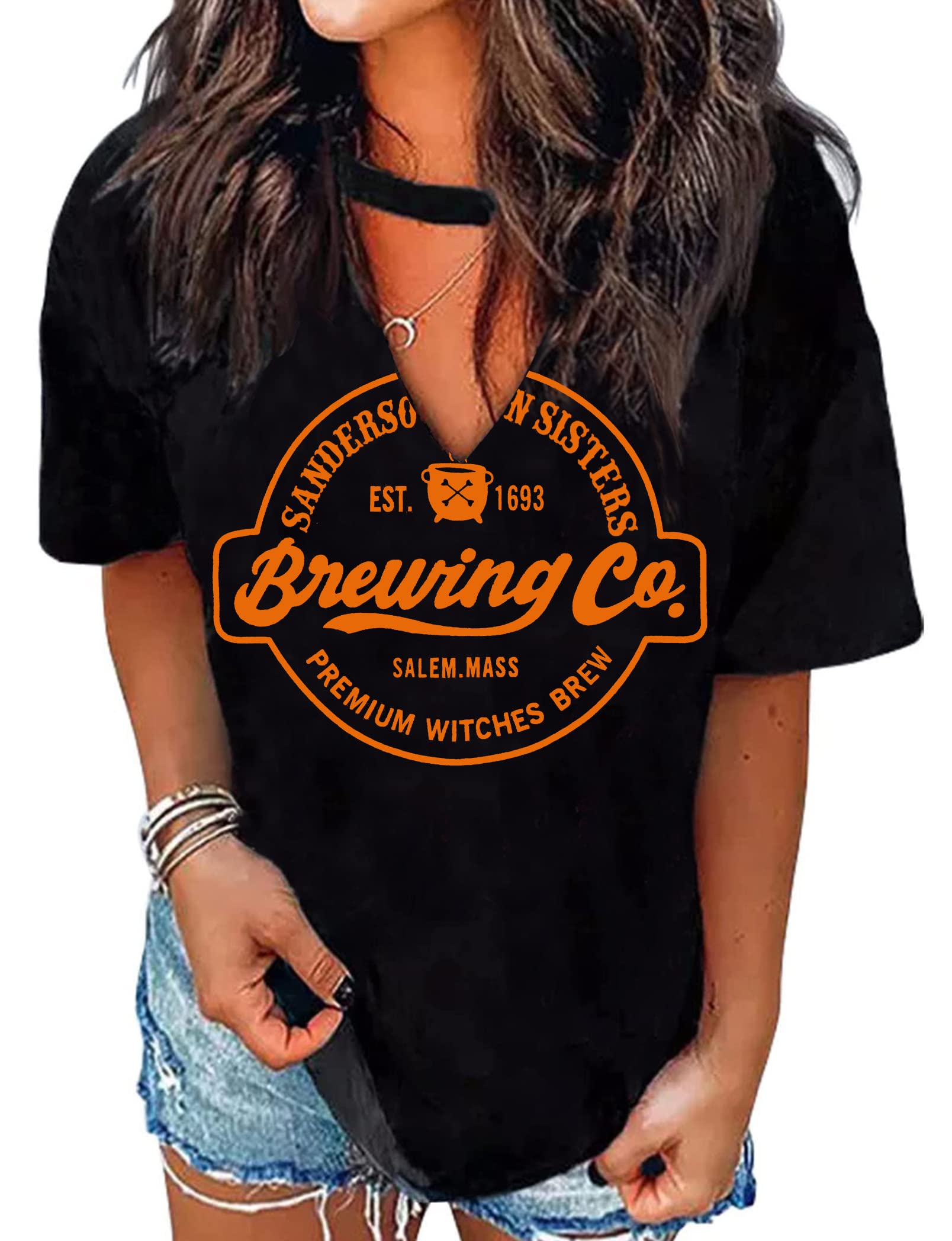 MAIHUN Halloween T-Shirt for Women - Hocus Pocus Sanderson Sisters Horror Movie Tee - Scary Witch Themed Top for Halloween Parties, Costume Events & Horror Movie Nights