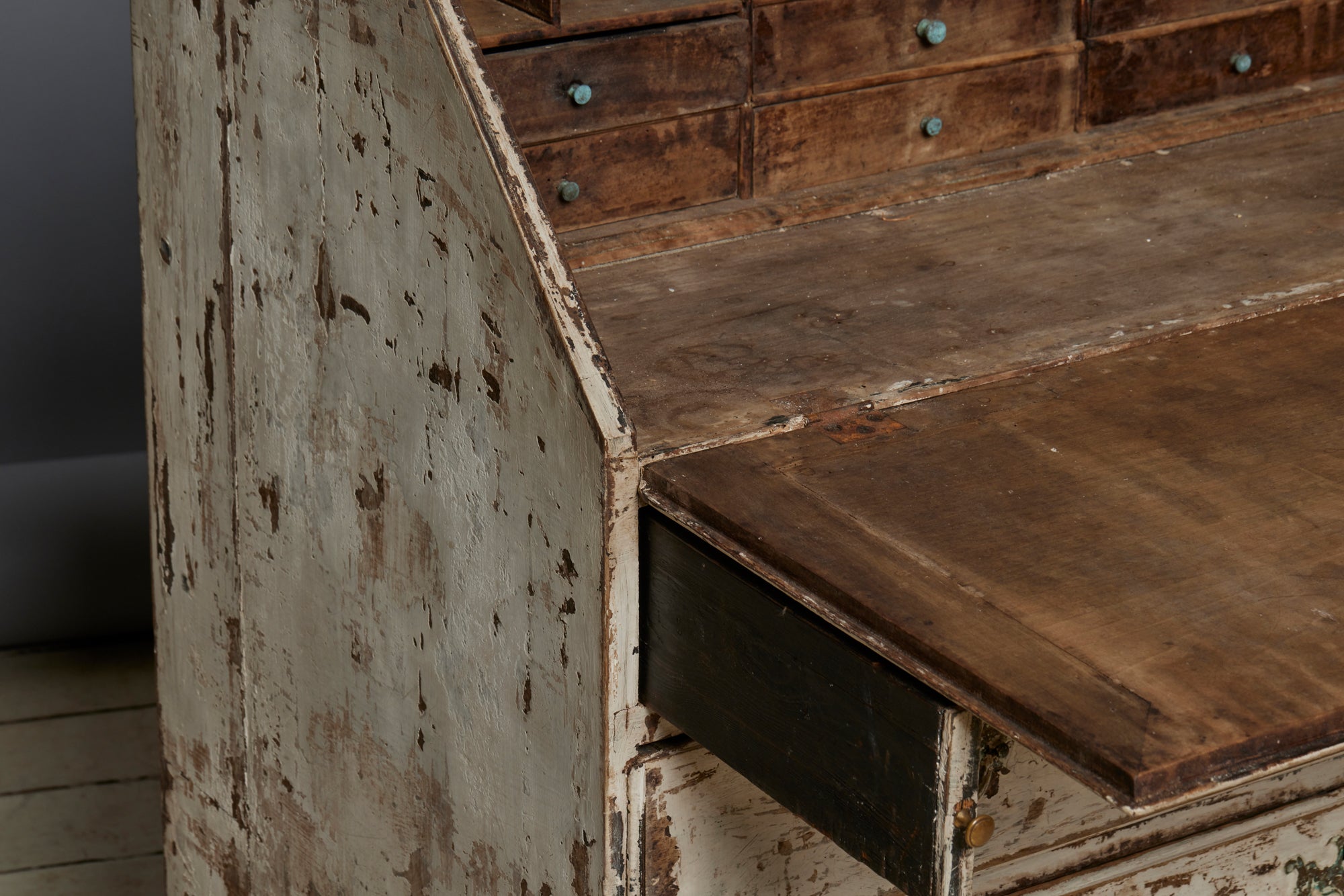 Antique Spanish 18th Century Slant Front Secretary Desk - Hand-Painted Patina Finish for Home Office & Study Room Decor